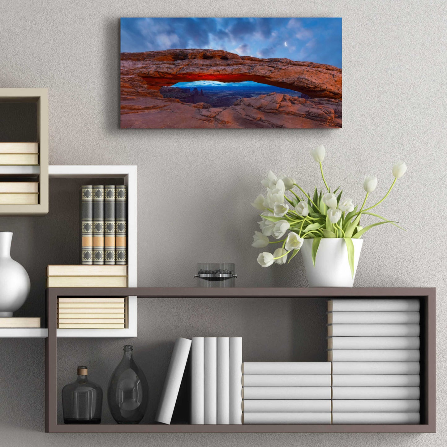 Epic Art 'Moonrise over Mesa - Canyonlands National Park' by Darren White, Acrylic Glass Wall Art,24x12