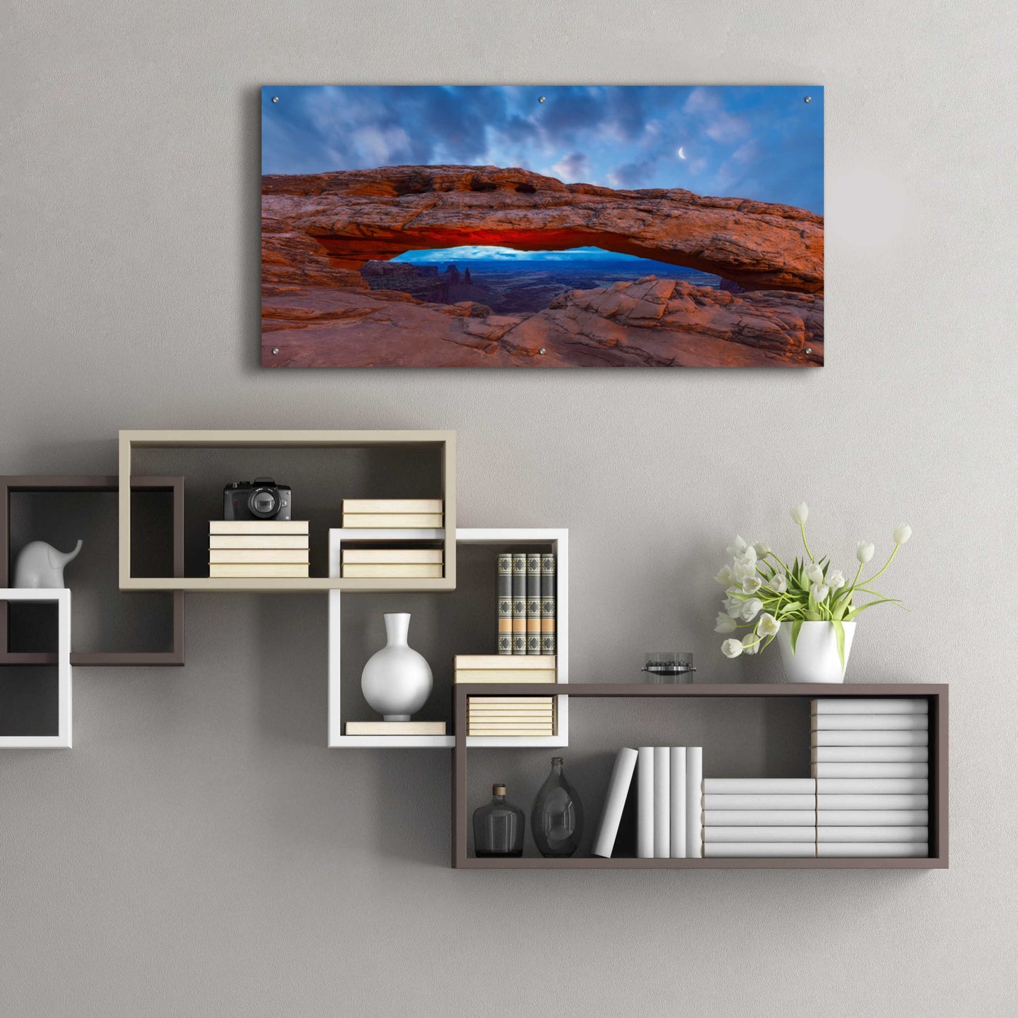 Epic Art 'Moonrise over Mesa - Canyonlands National Park' by Darren White, Acrylic Glass Wall Art,48x24