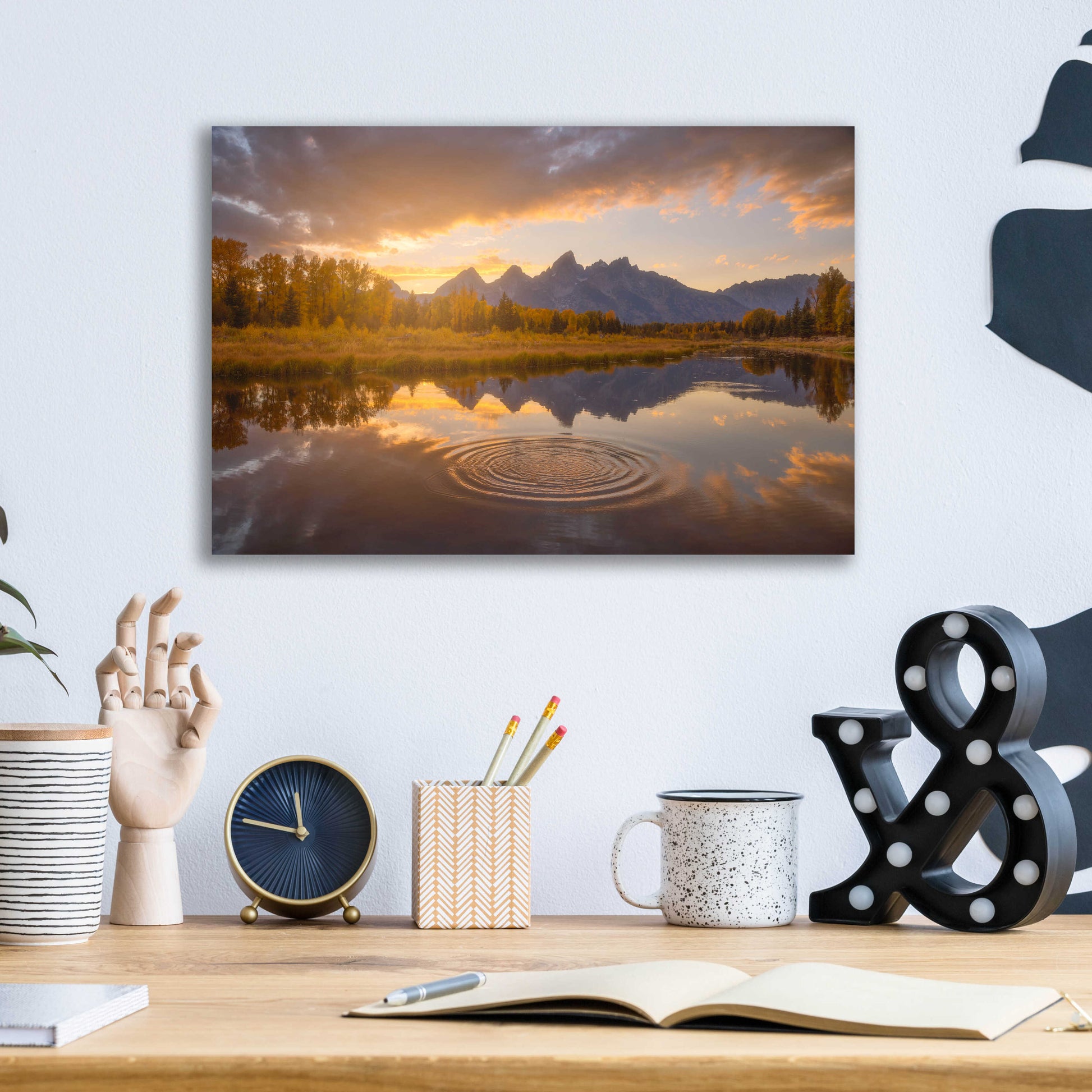 Epic Art 'Schwabacher Sunset - Grand Teton National Park' by Darren White, Acrylic Glass Wall Art,16x12