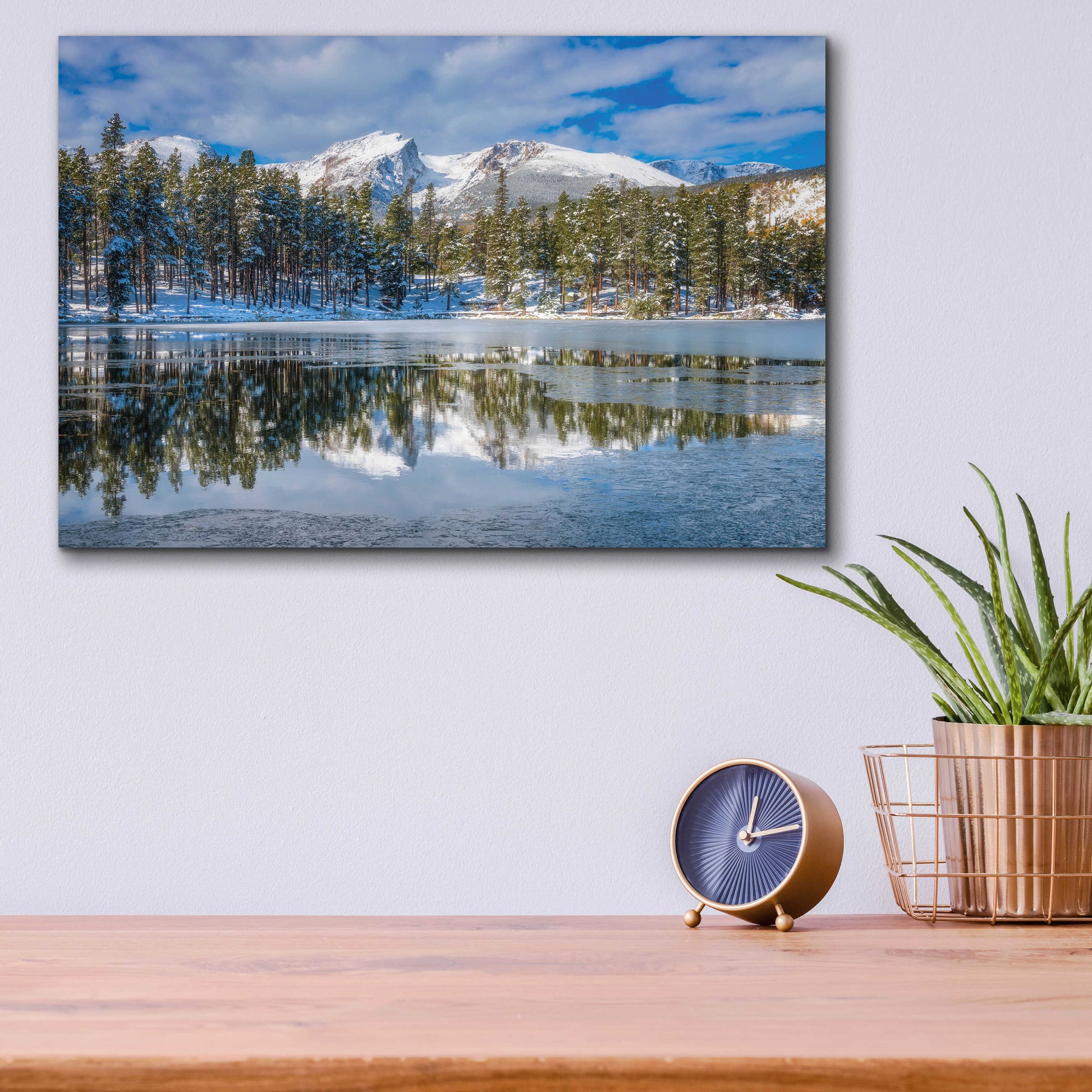 Epic Art 'Sprague Lake First Freeze - Rocky Mountain National Park' by Darren White, Acrylic Glass Wall Art,16x12