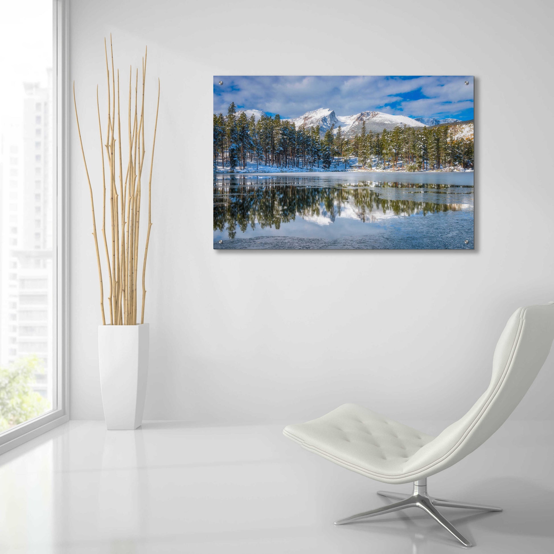 Epic Art 'Sprague Lake First Freeze - Rocky Mountain National Park' by Darren White, Acrylic Glass Wall Art,36x24