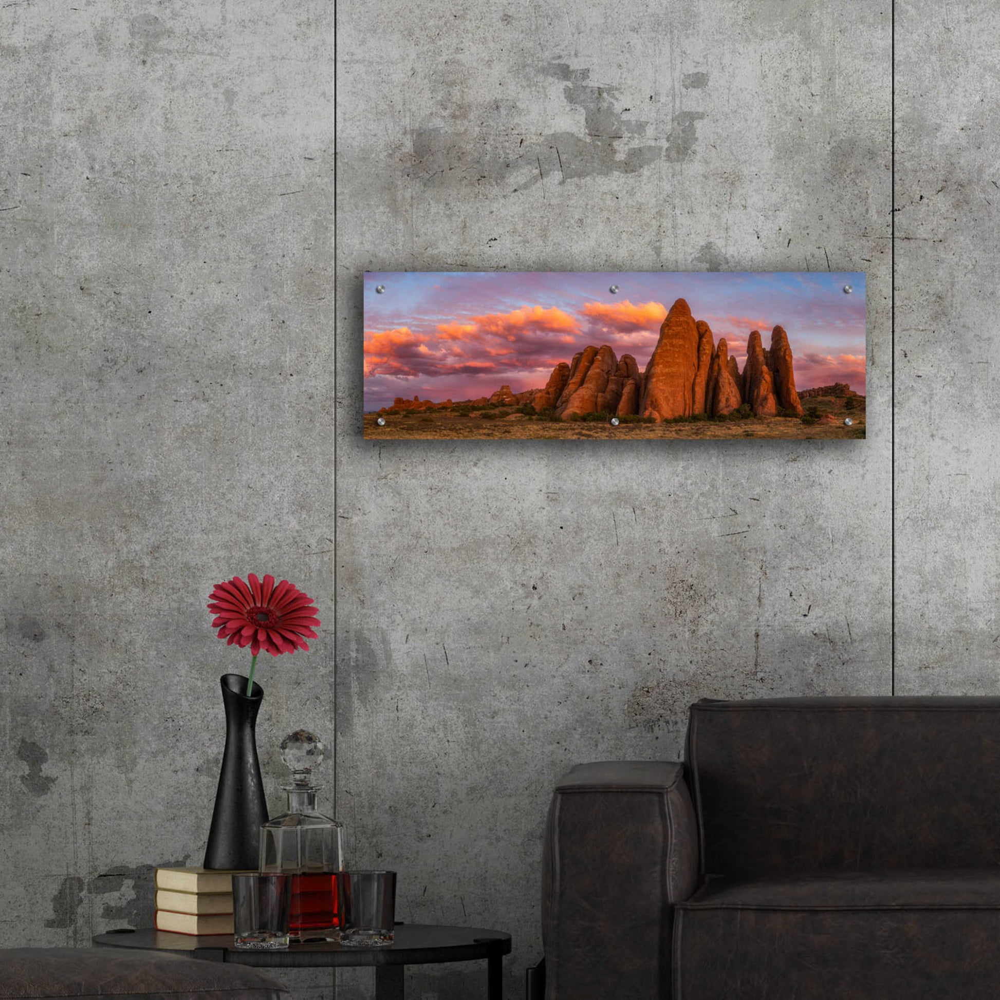 Epic Art 'Sunset at the Fins - Arches National Park' by Darren White, Acrylic Glass Wall Art,36x12