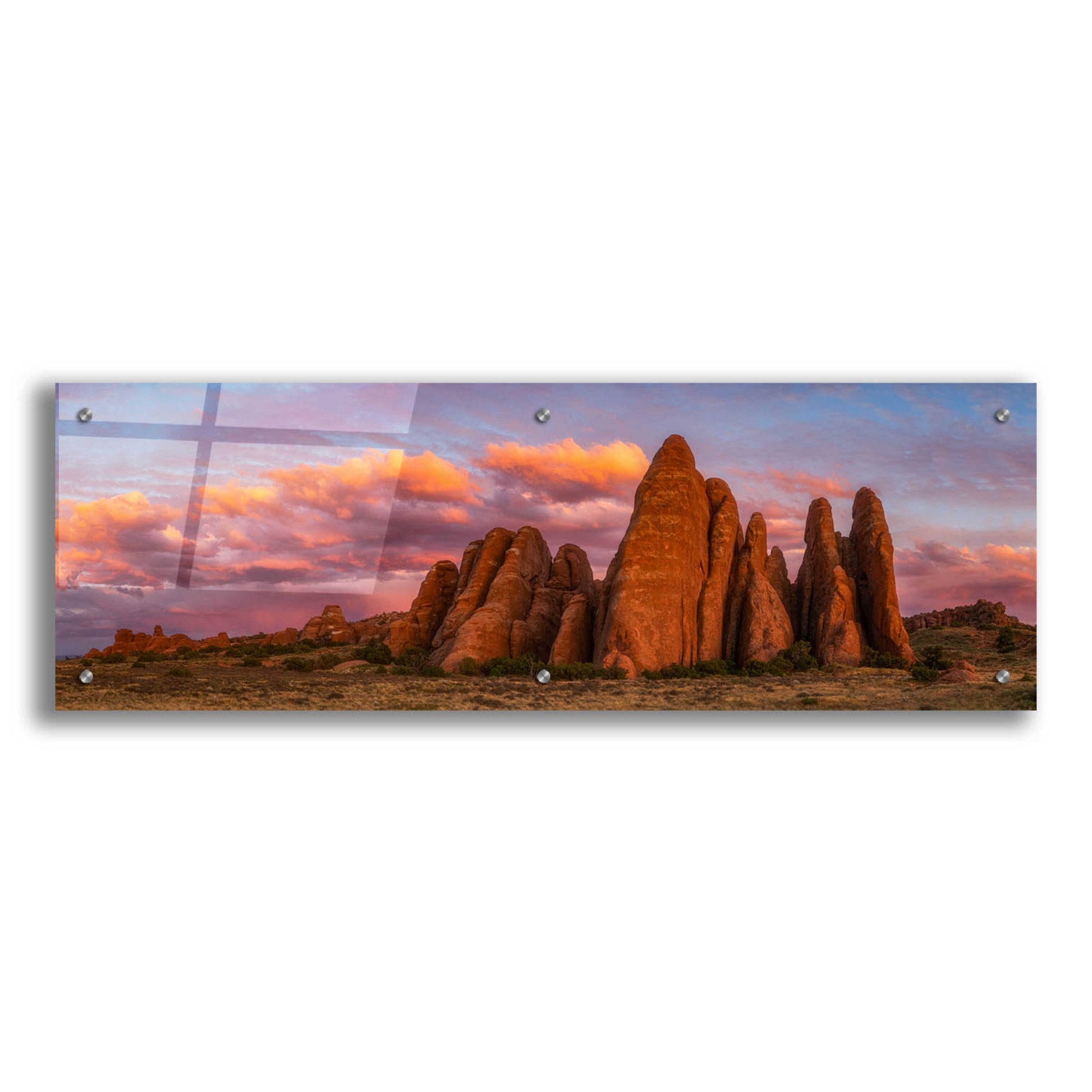 Epic Art 'Sunset at the Fins - Arches National Park' by Darren White, Acrylic Glass Wall Art,36x12