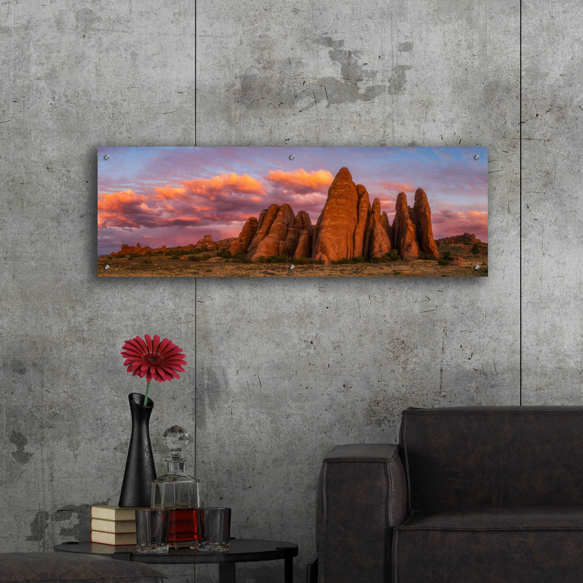 Epic Art 'Sunset at the Fins - Arches National Park' by Darren White, Acrylic Glass Wall Art,48x16