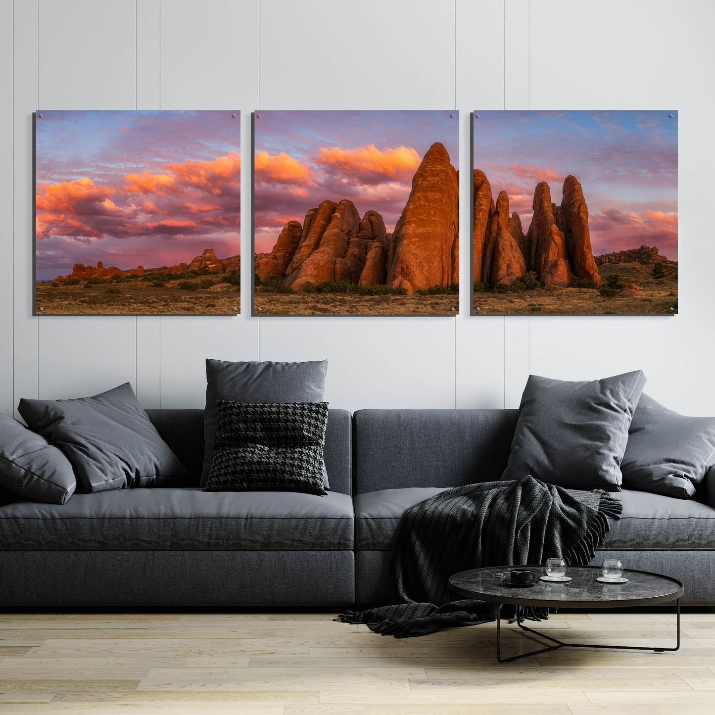 Epic Art 'Sunset at the Fins - Arches National Park' by Darren White, Acrylic Glass Wall Art, 3 Piece Set,108x36