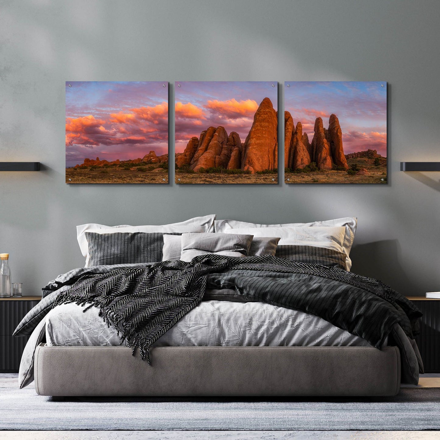 Epic Art 'Sunset at the Fins - Arches National Park' by Darren White, Acrylic Glass Wall Art, 3 Piece Set,72x24