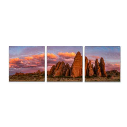 Epic Art 'Sunset at the Fins - Arches National Park' by Darren White, Acrylic Glass Wall Art, 3 Piece Set