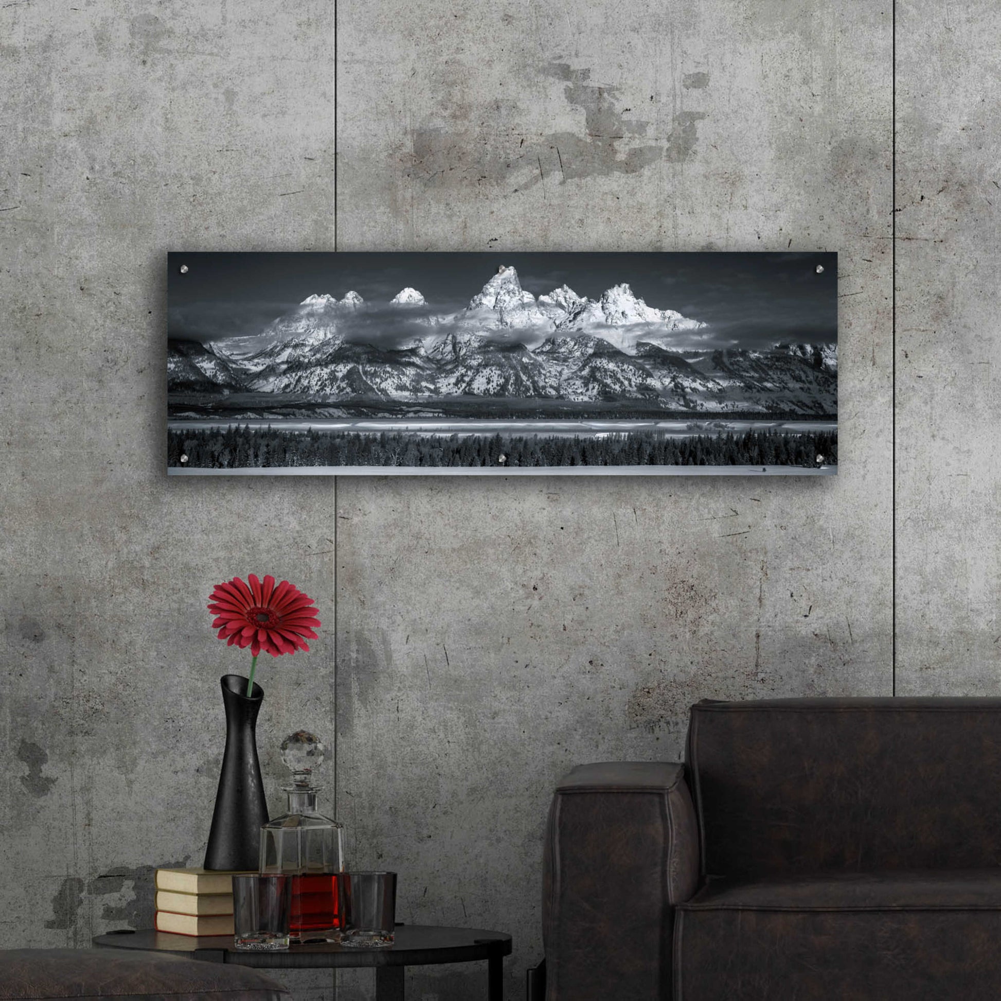 Epic Art 'Teton Pano Above Clouds - Grand Teton National Park' by Darren White, Acrylic Glass Wall Art,48x16