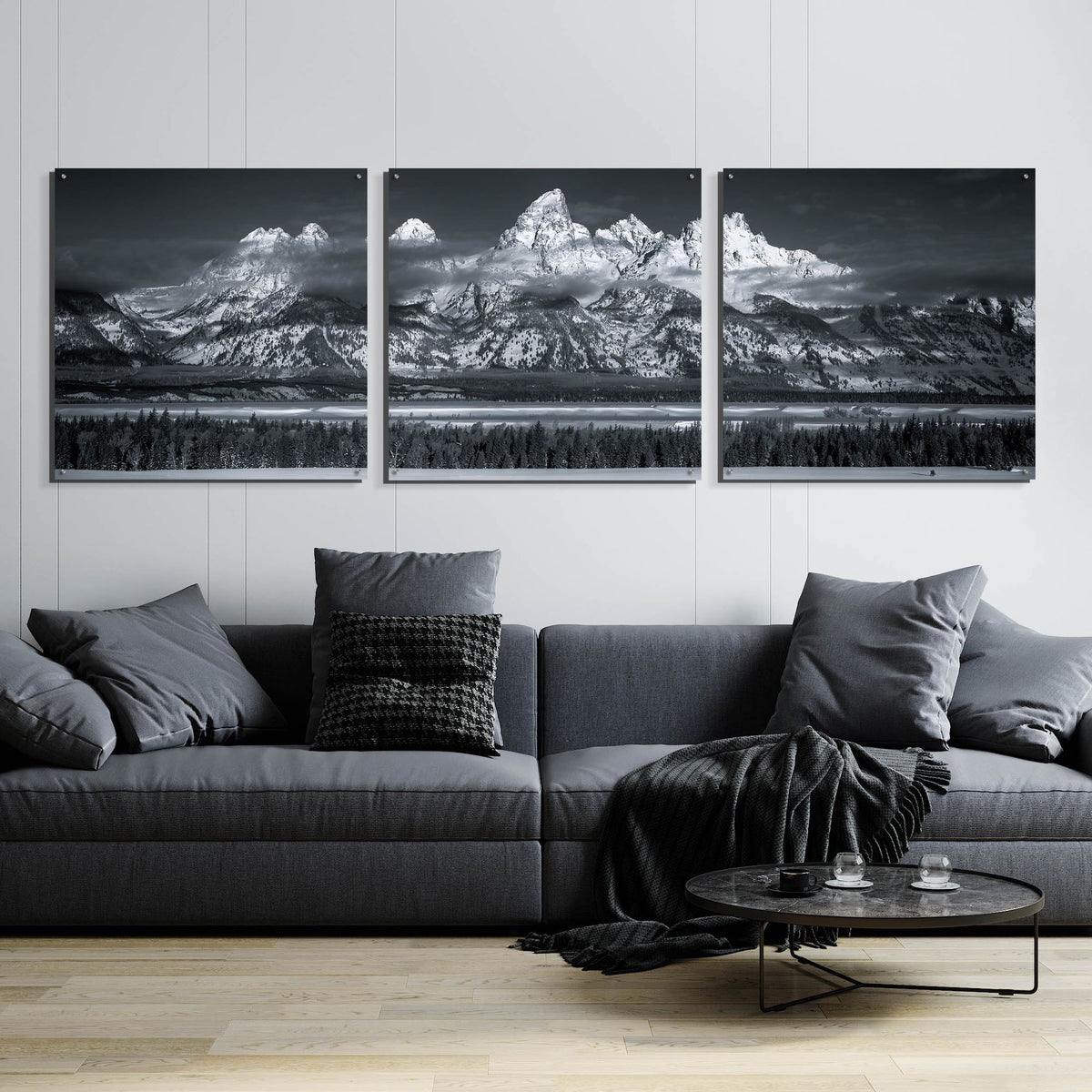 Epic Art 'Teton Pano Above Clouds - Grand Teton National Park' by Darren White, Acrylic Glass Wall Art, 3 Piece Set,108x36