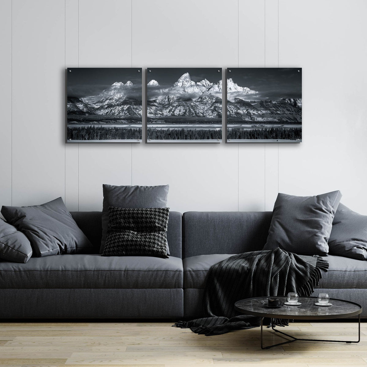 Epic Art 'Teton Pano Above Clouds - Grand Teton National Park' by Darren White, Acrylic Glass Wall Art, 3 Piece Set,72x24