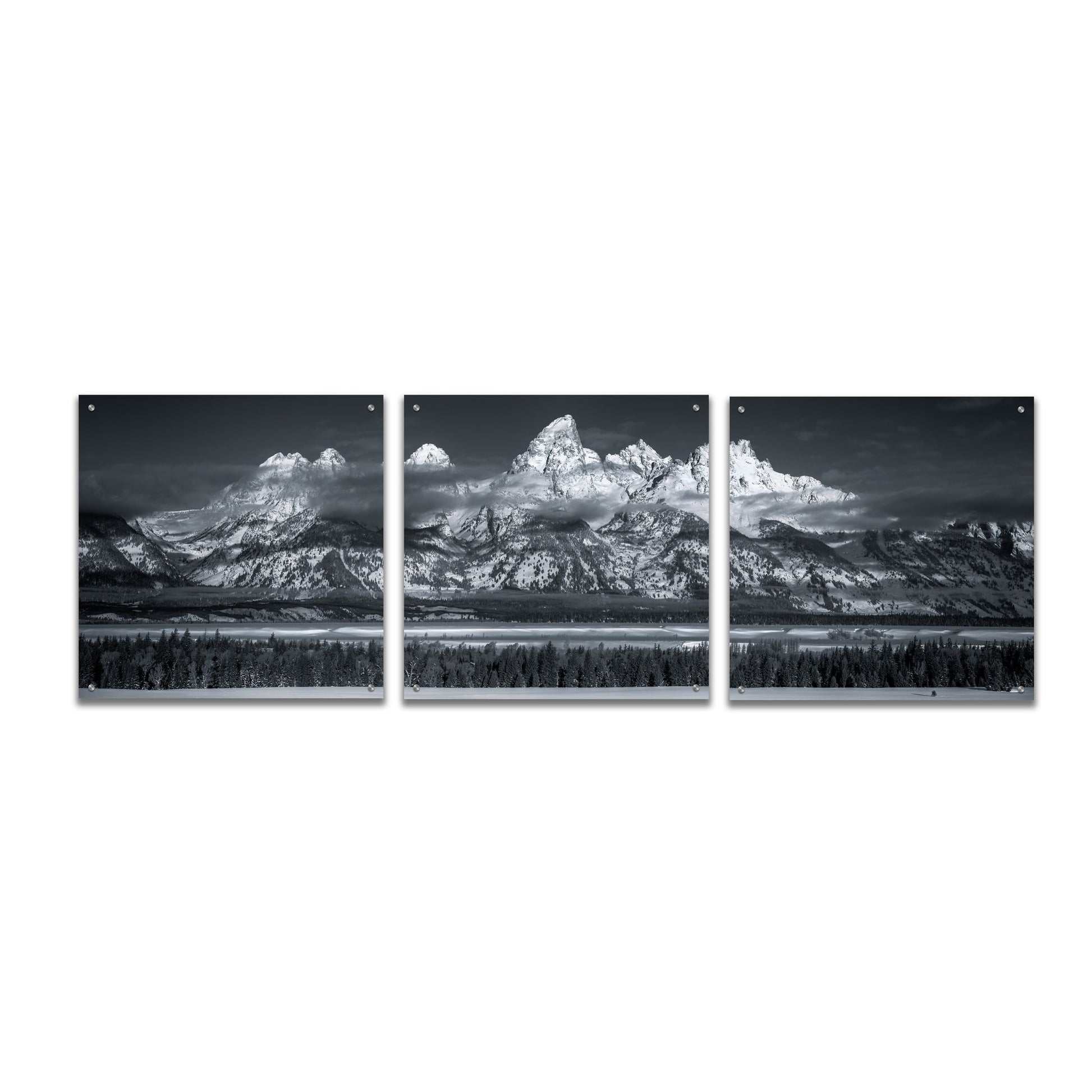 Epic Art 'Teton Pano Above Clouds - Grand Teton National Park' by Darren White, Acrylic Glass Wall Art, 3 Piece Set