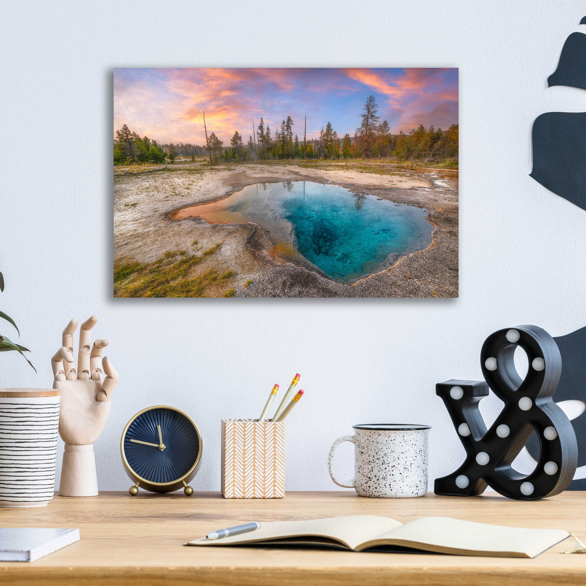 Epic Art 'Thermal Sunset - Yellowstone National Park' by Darren White, Acrylic Glass Wall Art,16x12