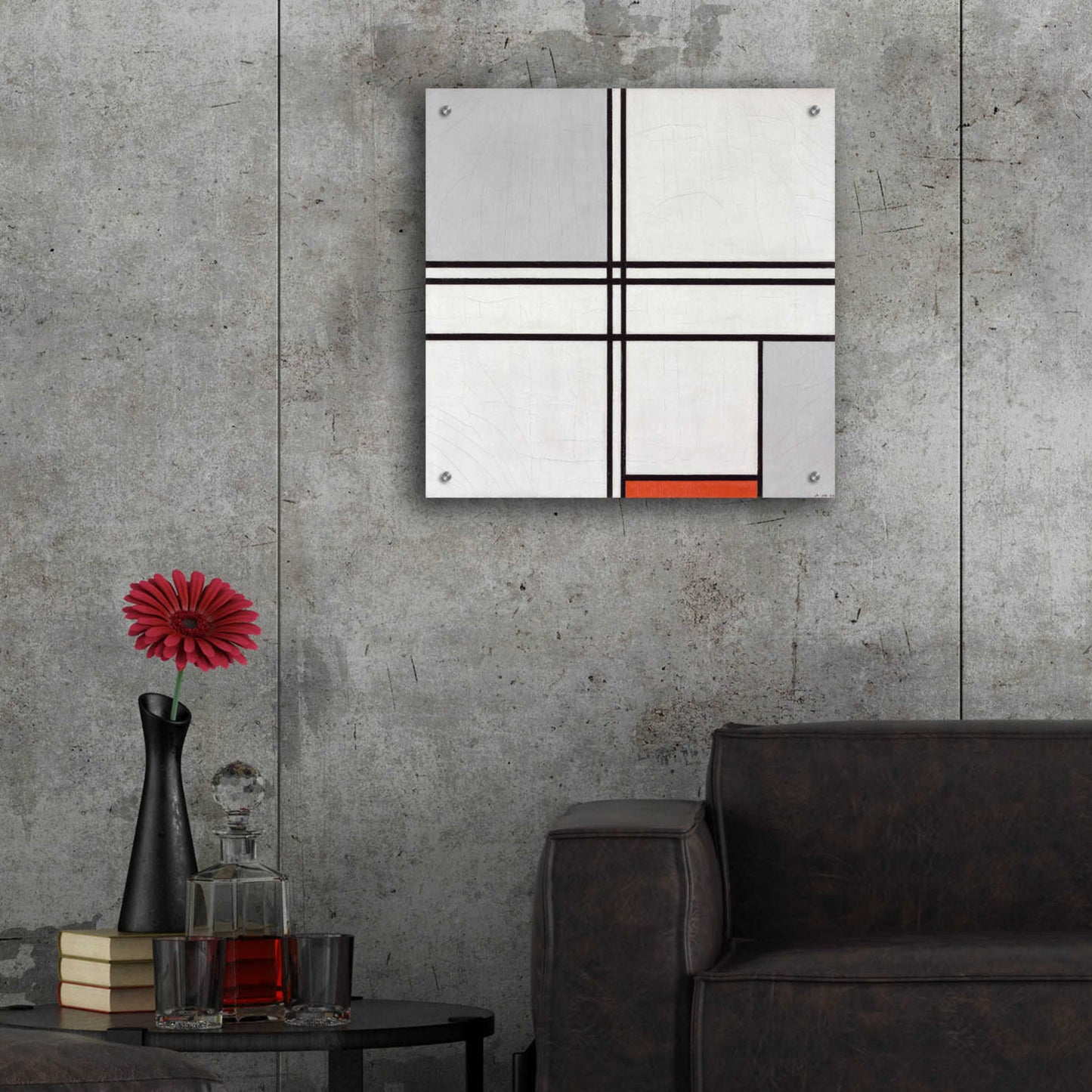 Epic Art 'Composition No. 1 Gray and Red, 1935' by Piet Mondrian, Acrylic Glass Wall Art,24x24