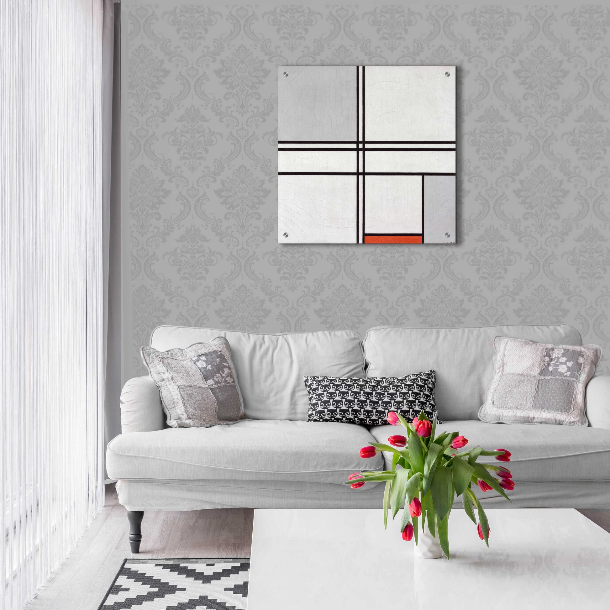 Epic Art 'Composition No. 1 Gray and Red, 1935' by Piet Mondrian, Acrylic Glass Wall Art,24x24