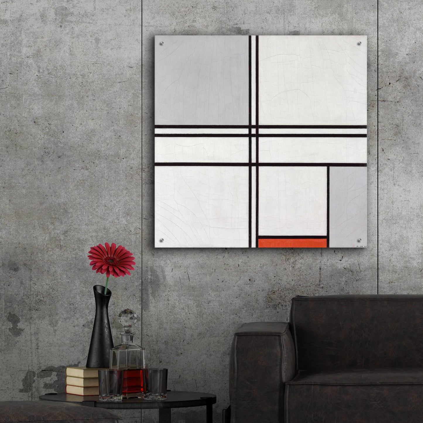 Epic Art 'Composition No. 1 Gray and Red, 1935' by Piet Mondrian, Acrylic Glass Wall Art,36x36