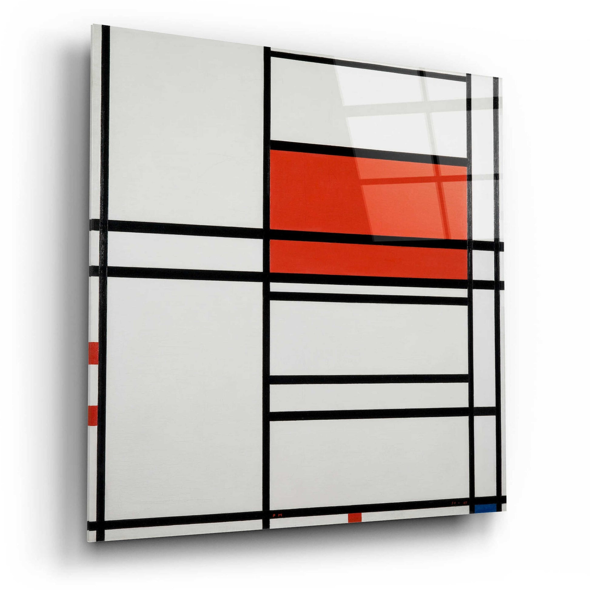 Epic Art 'Composition of Red and White; No. 1, Composition No. 4 with Red and Blue, 1938–42' by Piet Mondrian, Acrylic Glass Wall Art,12x12