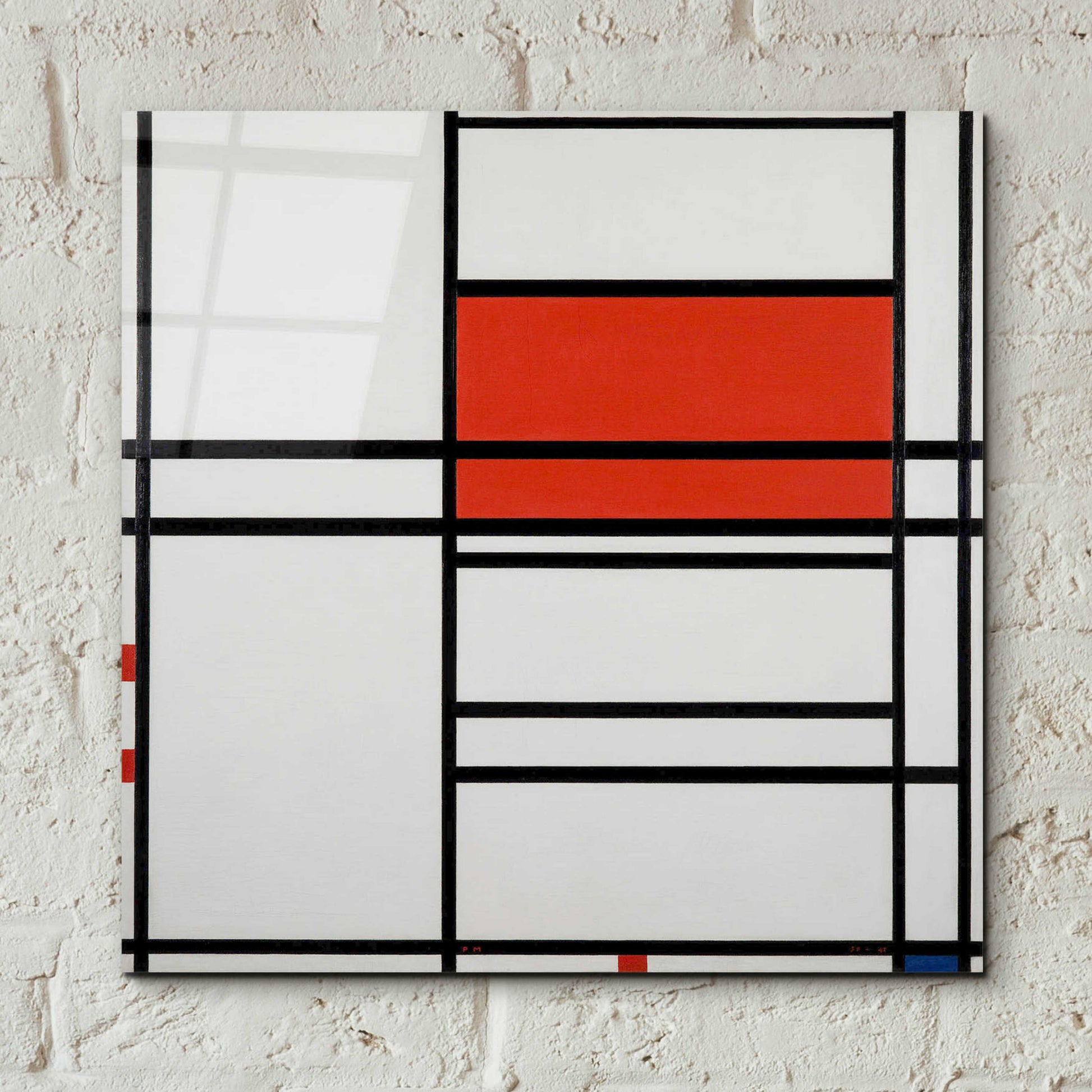 Epic Art 'Composition of Red and White; No. 1, Composition No. 4 with Red and Blue, 1938–42' by Piet Mondrian, Acrylic Glass Wall Art,12x12