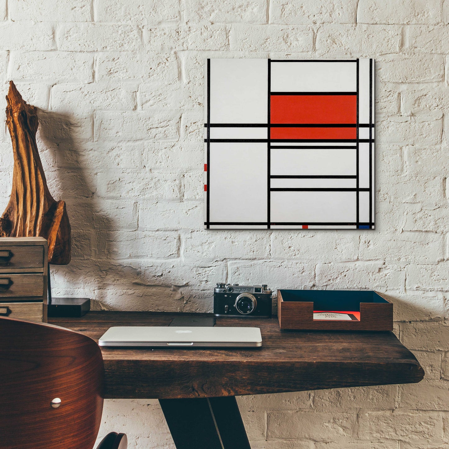 Epic Art 'Composition of Red and White; No. 1, Composition No. 4 with Red and Blue, 1938–42' by Piet Mondrian, Acrylic Glass Wall Art,12x12