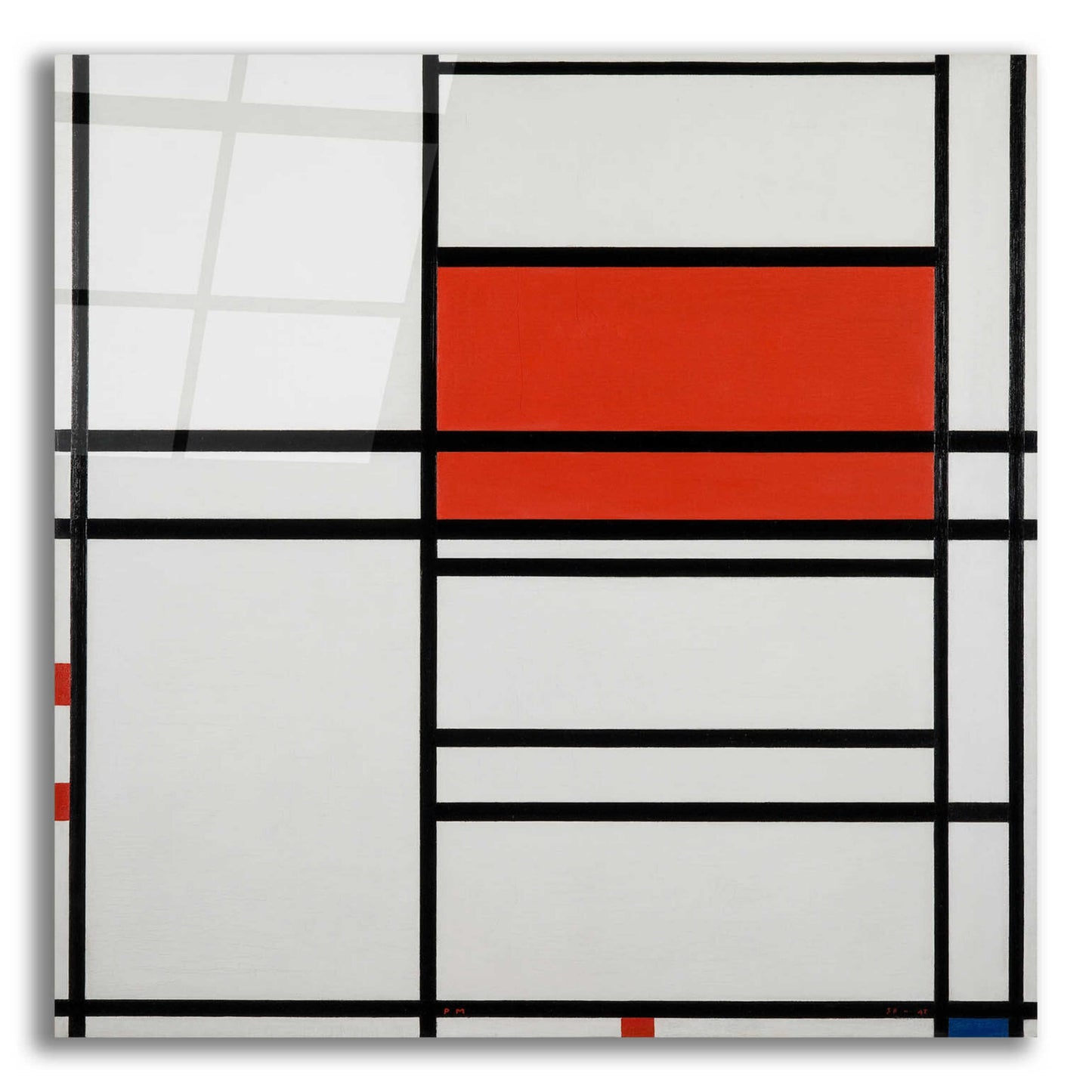 Epic Art 'Composition of Red and White; No. 1, Composition No. 4 with Red and Blue, 1938–42' by Piet Mondrian, Acrylic Glass Wall Art,12x12