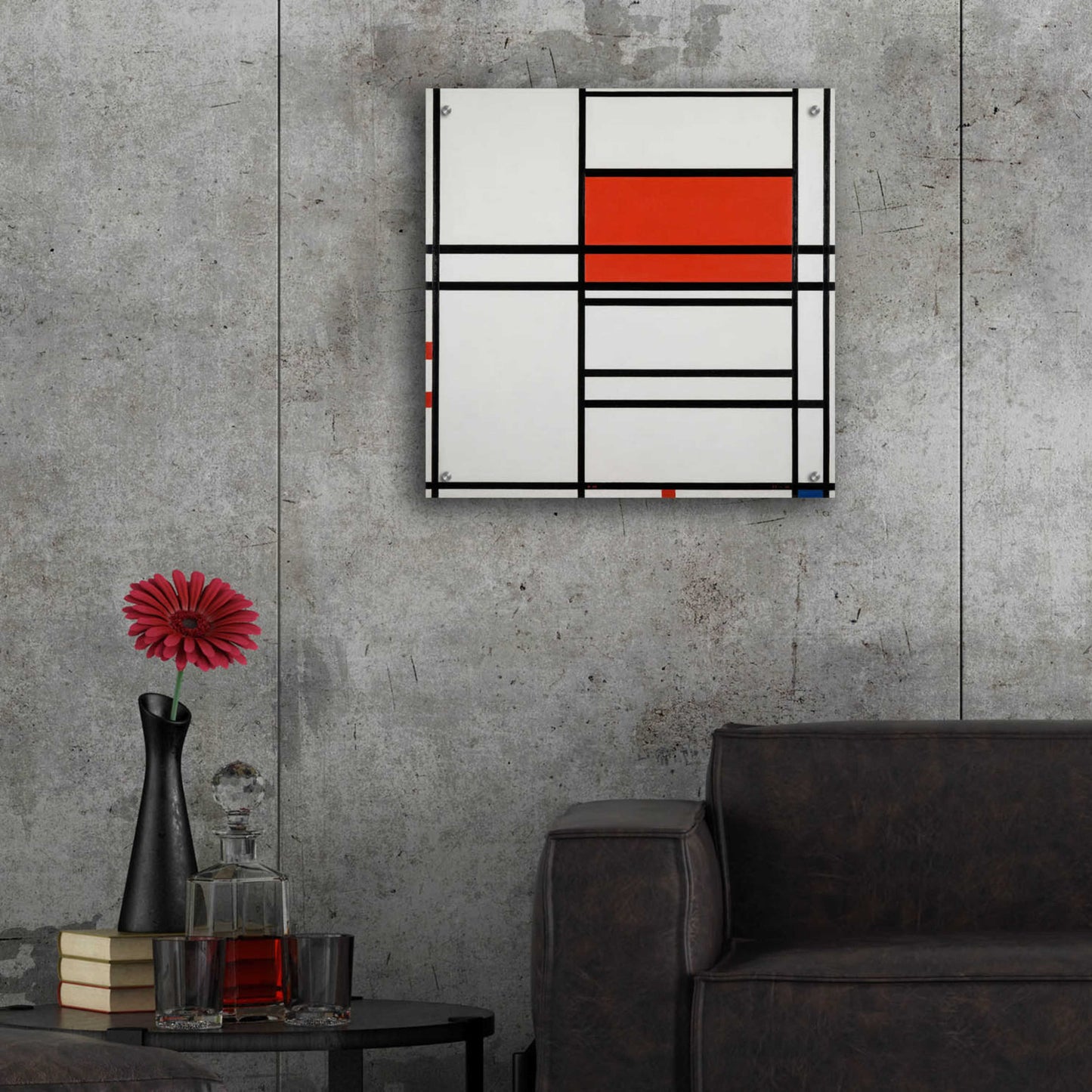 Epic Art 'Composition of Red and White; No. 1, Composition No. 4 with Red and Blue, 1938–42' by Piet Mondrian, Acrylic Glass Wall Art,24x24