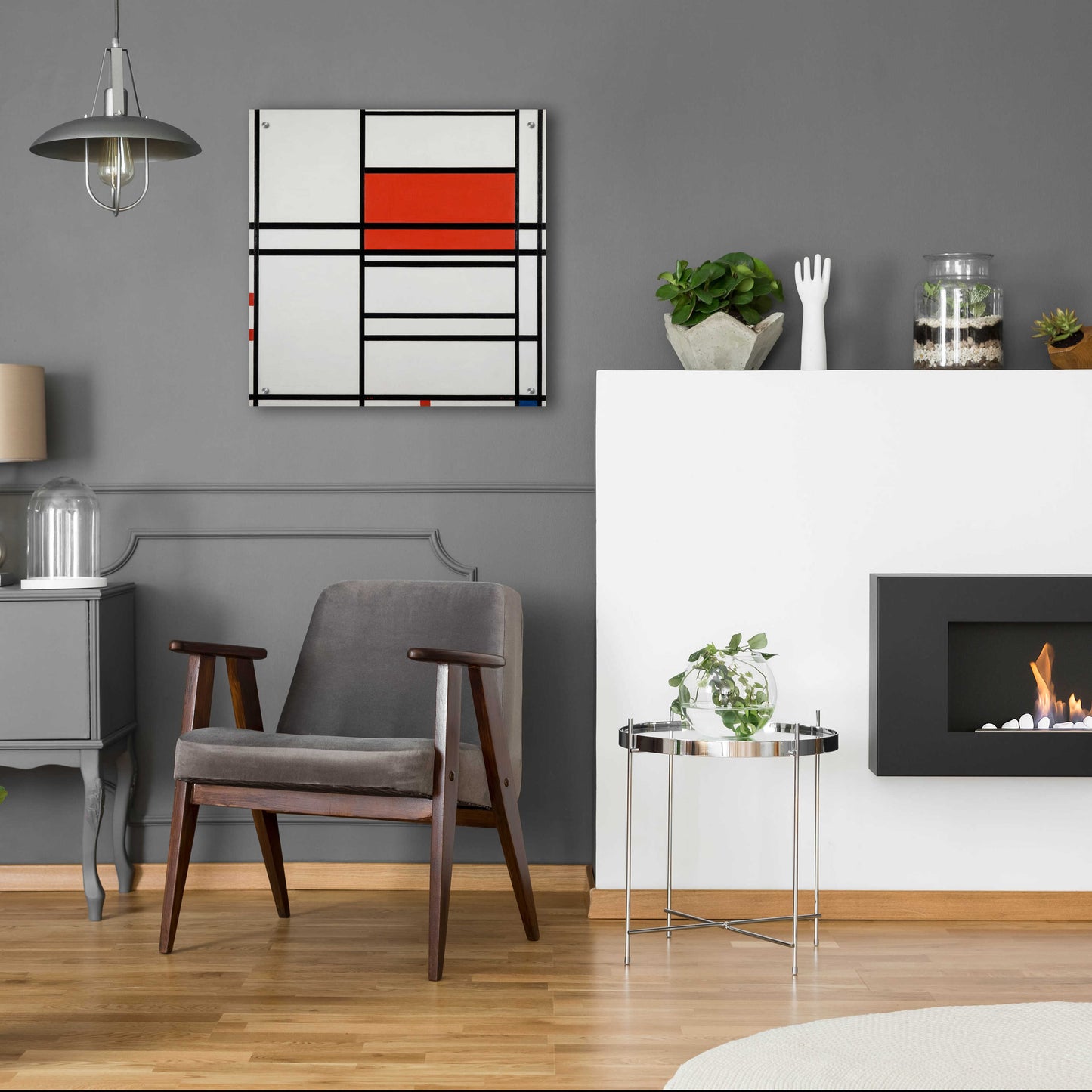 Epic Art 'Composition of Red and White; No. 1, Composition No. 4 with Red and Blue, 1938–42' by Piet Mondrian, Acrylic Glass Wall Art,24x24