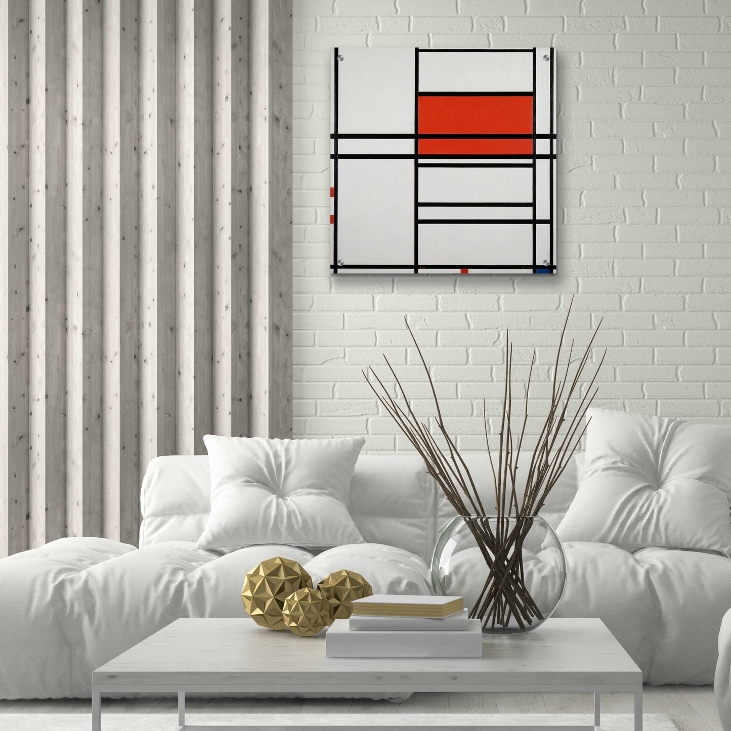 Epic Art 'Composition of Red and White; No. 1, Composition No. 4 with Red and Blue, 1938–42' by Piet Mondrian, Acrylic Glass Wall Art,24x24