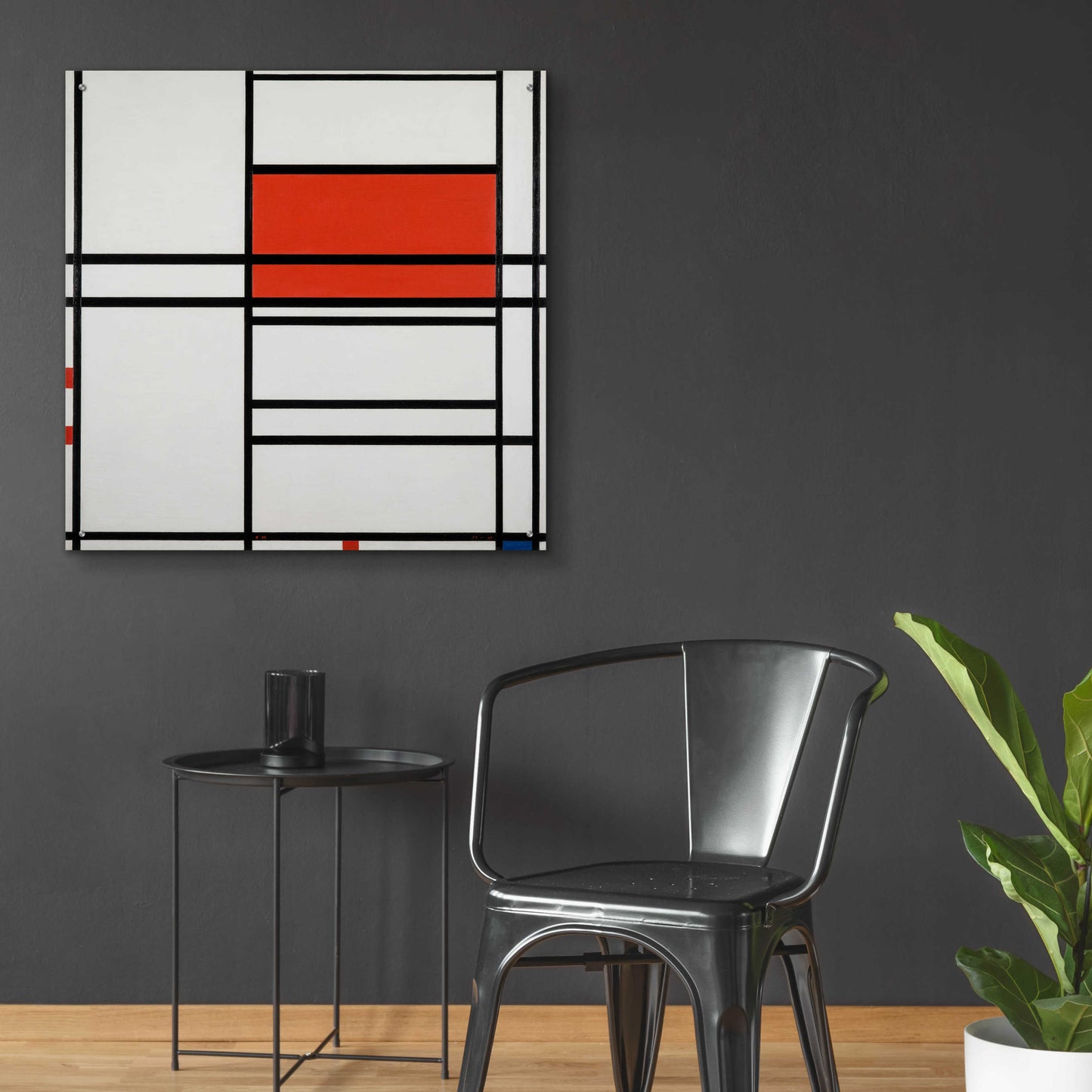 Epic Art 'Composition of Red and White; No. 1, Composition No. 4 with Red and Blue, 1938–42' by Piet Mondrian, Acrylic Glass Wall Art,36x36