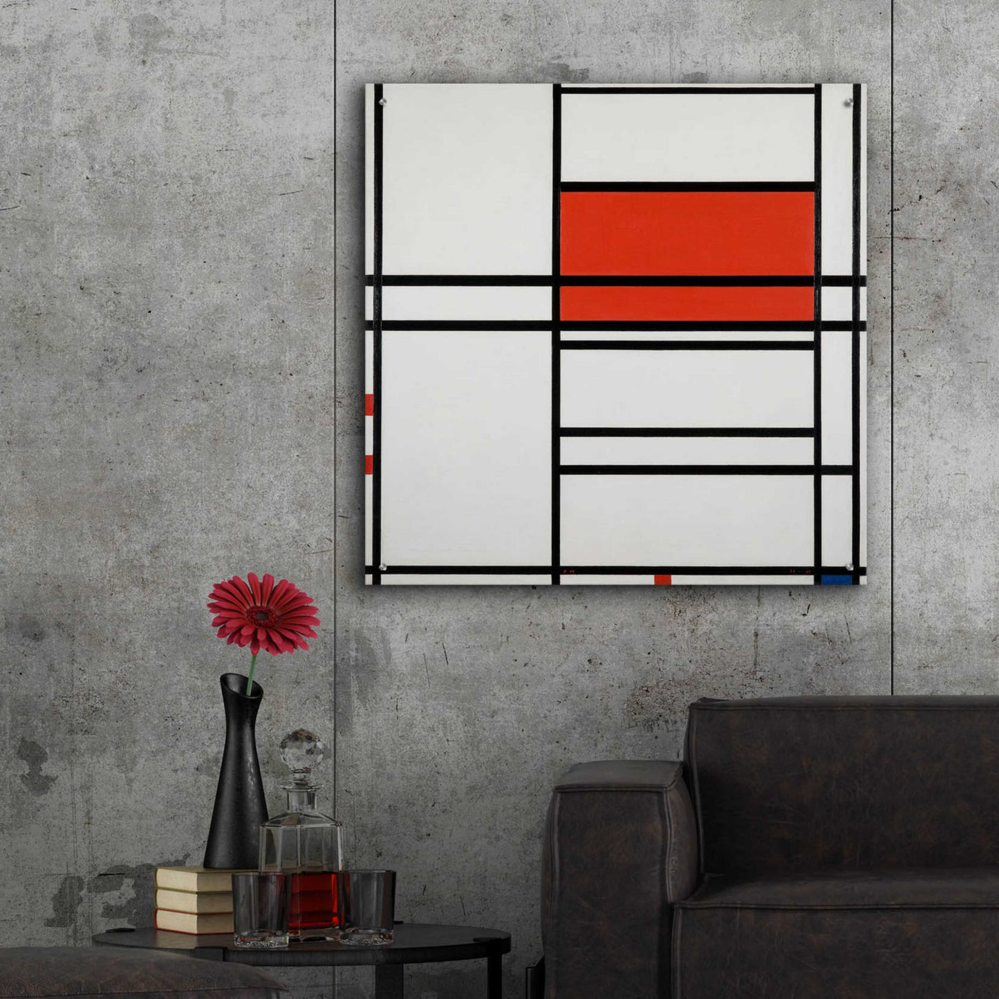 Epic Art 'Composition of Red and White; No. 1, Composition No. 4 with Red and Blue, 1938–42' by Piet Mondrian, Acrylic Glass Wall Art,36x36