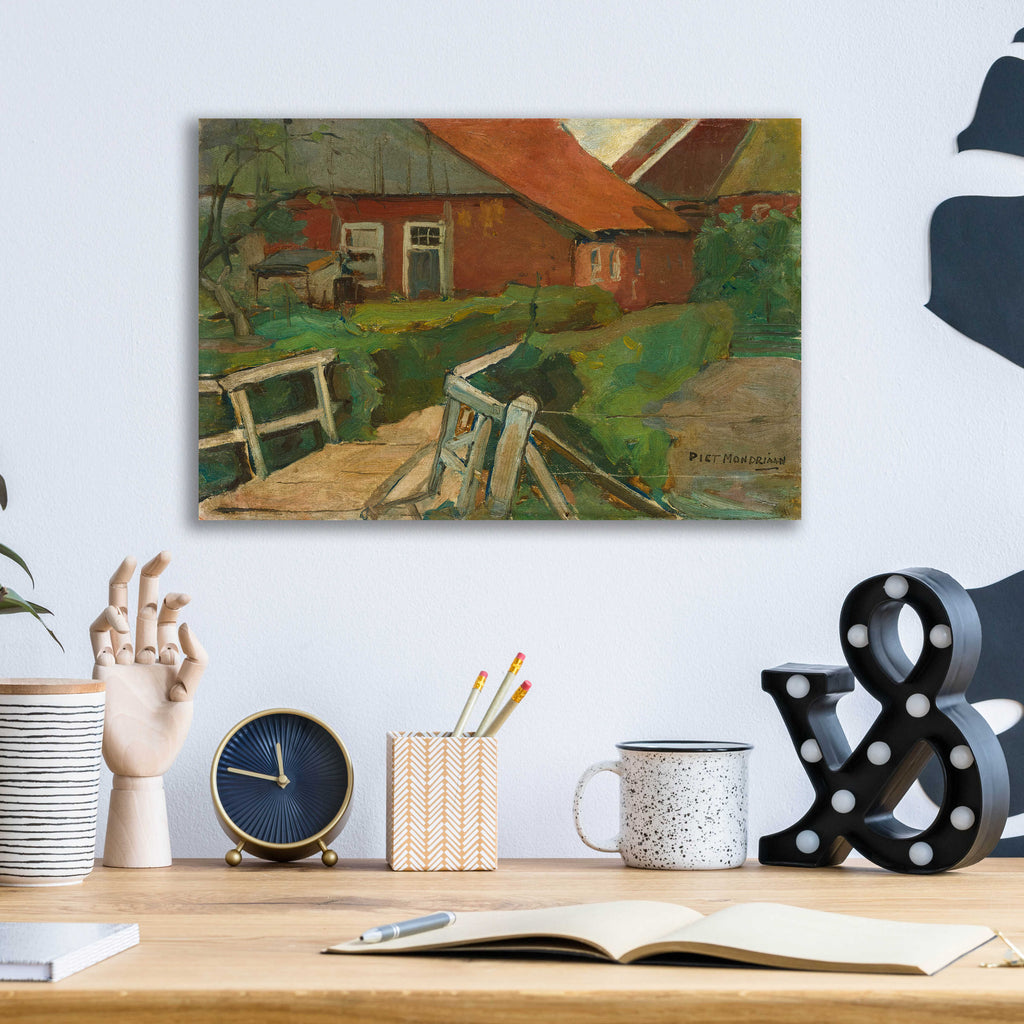 Epic Art 'Farm Building With Bridge, 1899' by Piet Mondrian, Acrylic Glass Wall Art,16x12