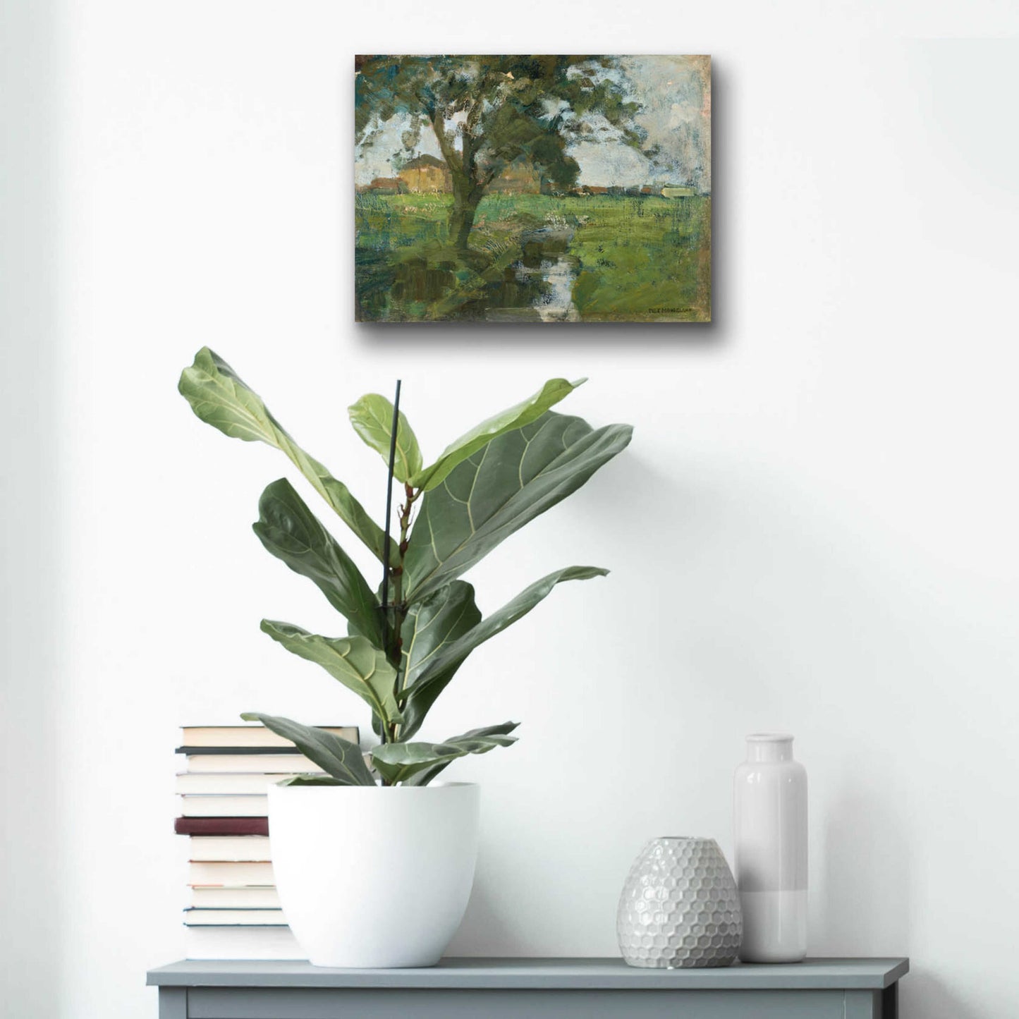 Epic Art 'Farm Settin with Foreground tree and Irrigation Ditch, 1900' by Piet Mondrian, Acrylic Glass Wall Art,16x12