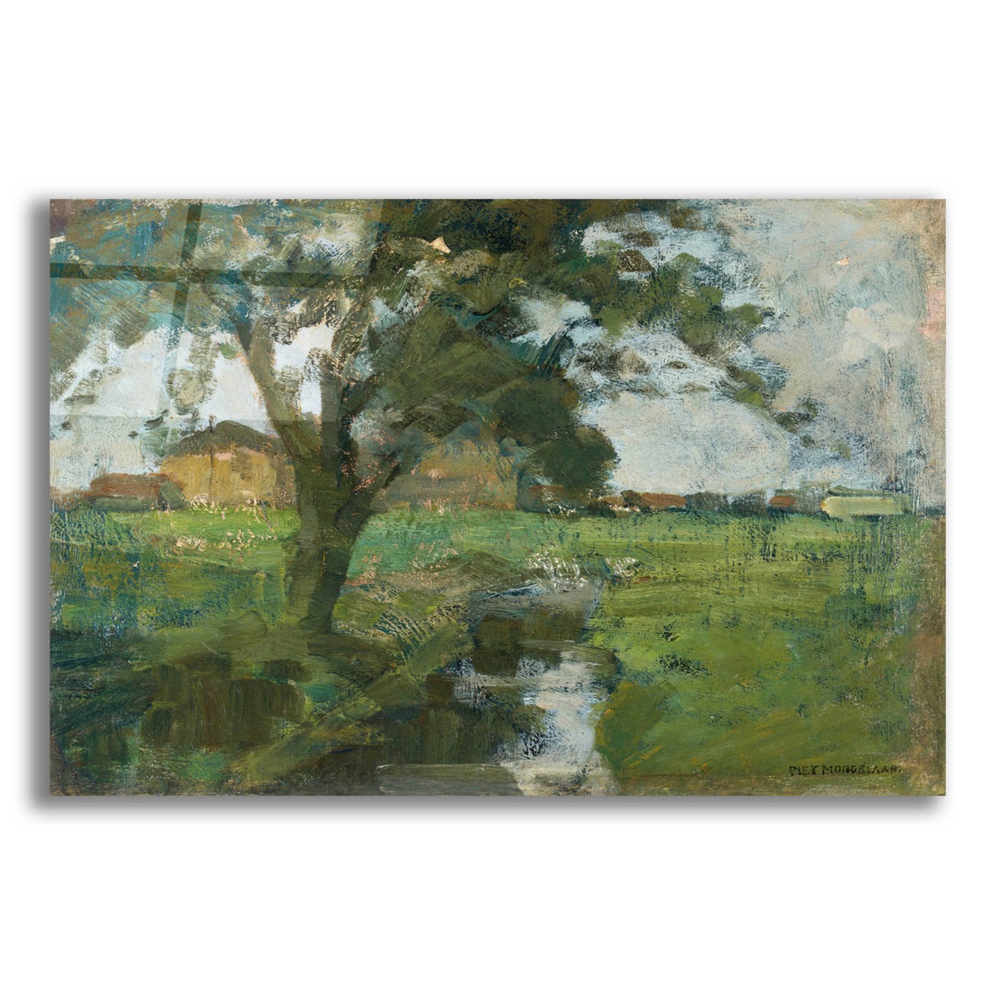 Epic Art 'Farm Settin with Foreground tree and Irrigation Ditch, 1900' by Piet Mondrian, Acrylic Glass Wall Art,16x12