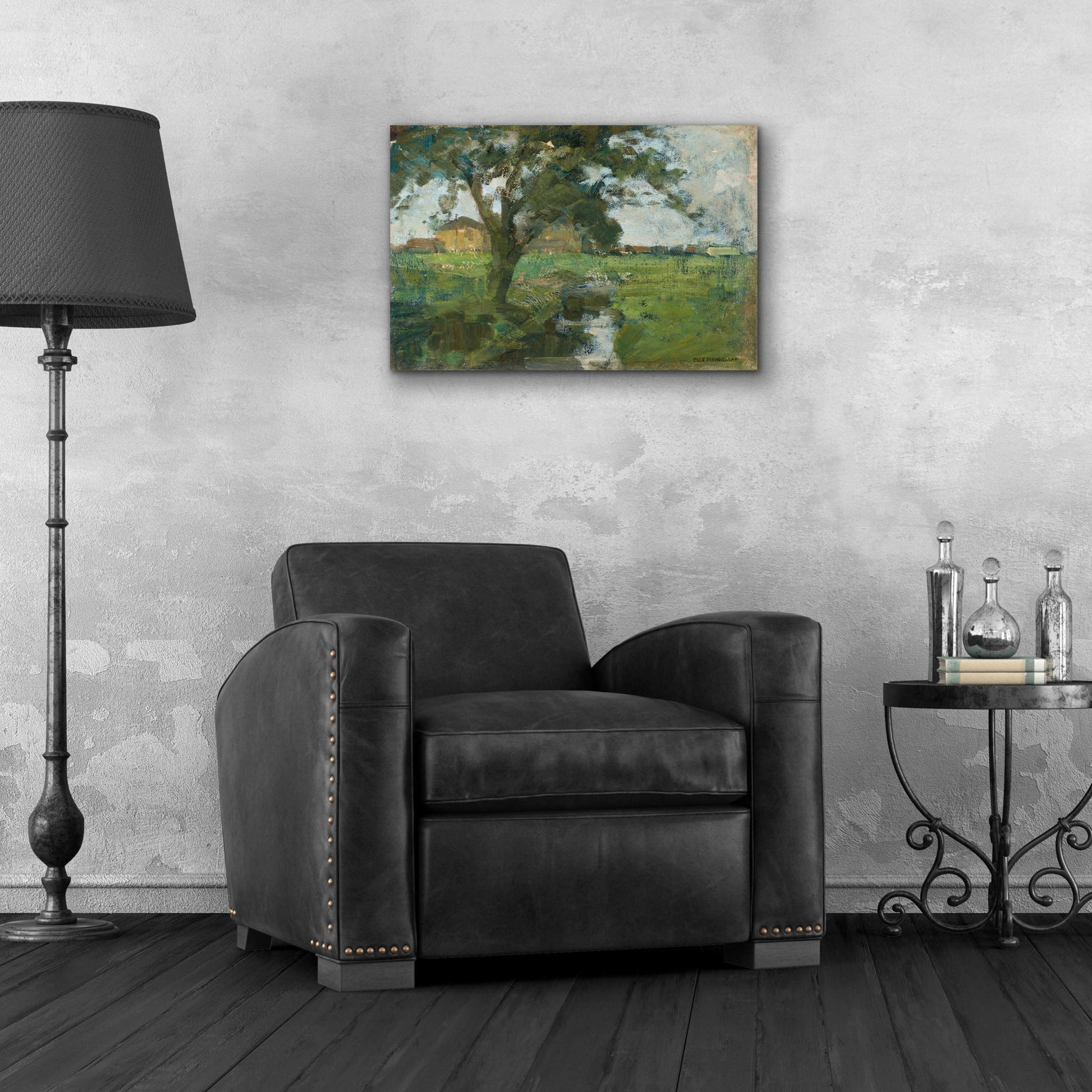 Epic Art 'Farm Settin with Foreground tree and Irrigation Ditch, 1900' by Piet Mondrian, Acrylic Glass Wall Art,24x16