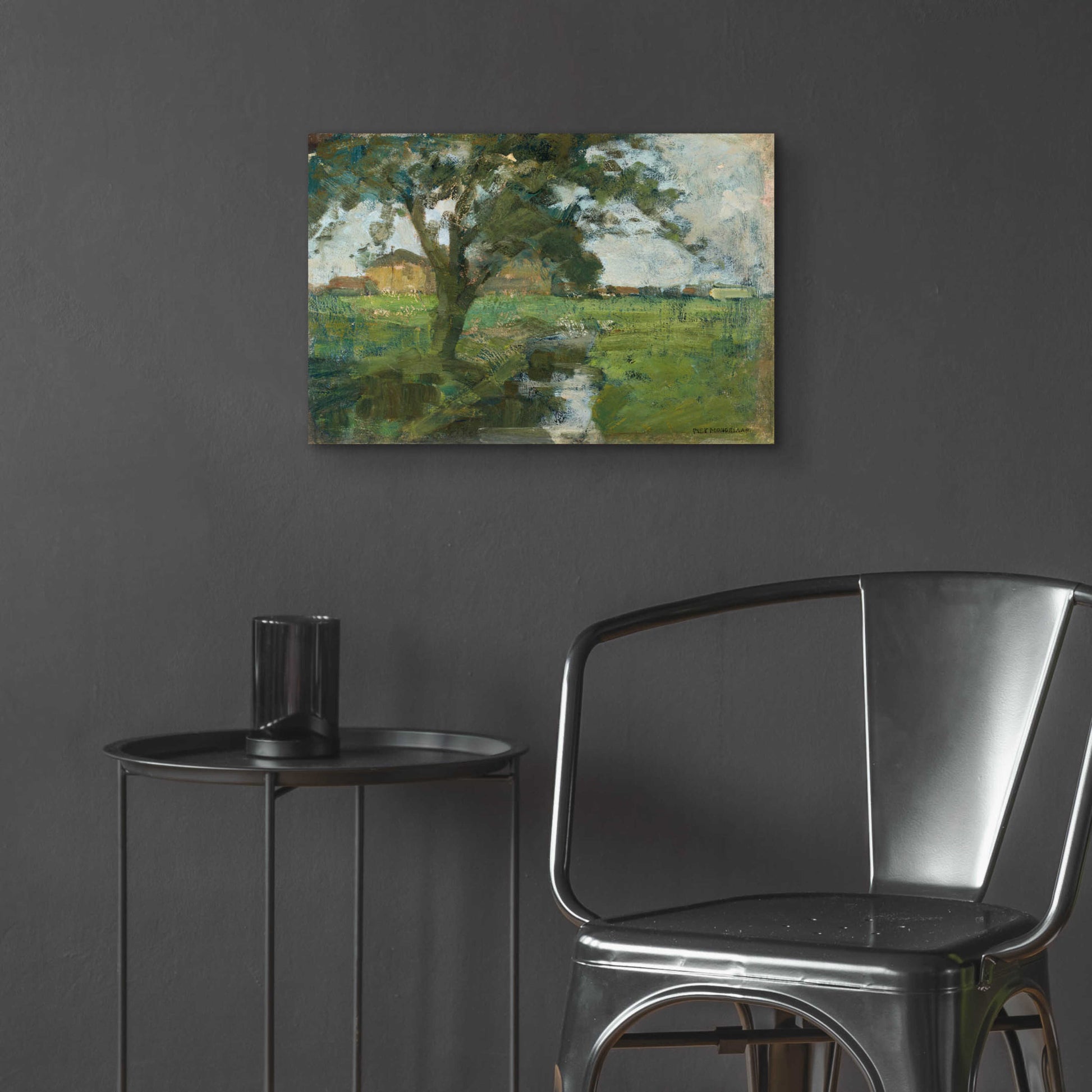 Epic Art 'Farm Settin with Foreground tree and Irrigation Ditch, 1900' by Piet Mondrian, Acrylic Glass Wall Art,24x16