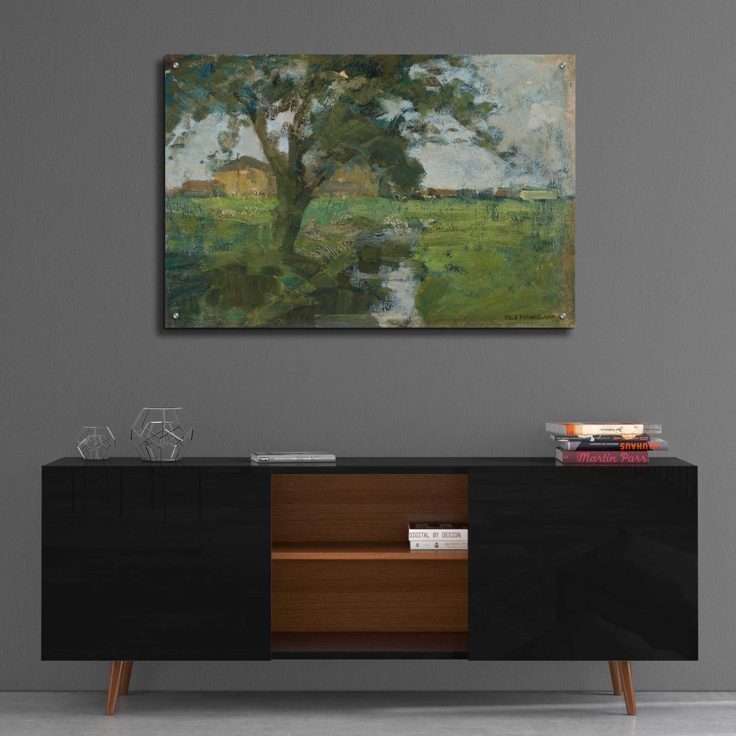 Epic Art 'Farm Settin with Foreground tree and Irrigation Ditch, 1900' by Piet Mondrian, Acrylic Glass Wall Art,36x24