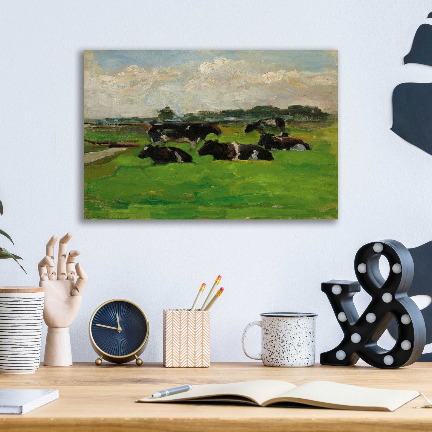 Epic Art 'Landscape With Group Of Five Cows, 1901-02' by Piet Mondrian, Acrylic Glass Wall Art,16x12