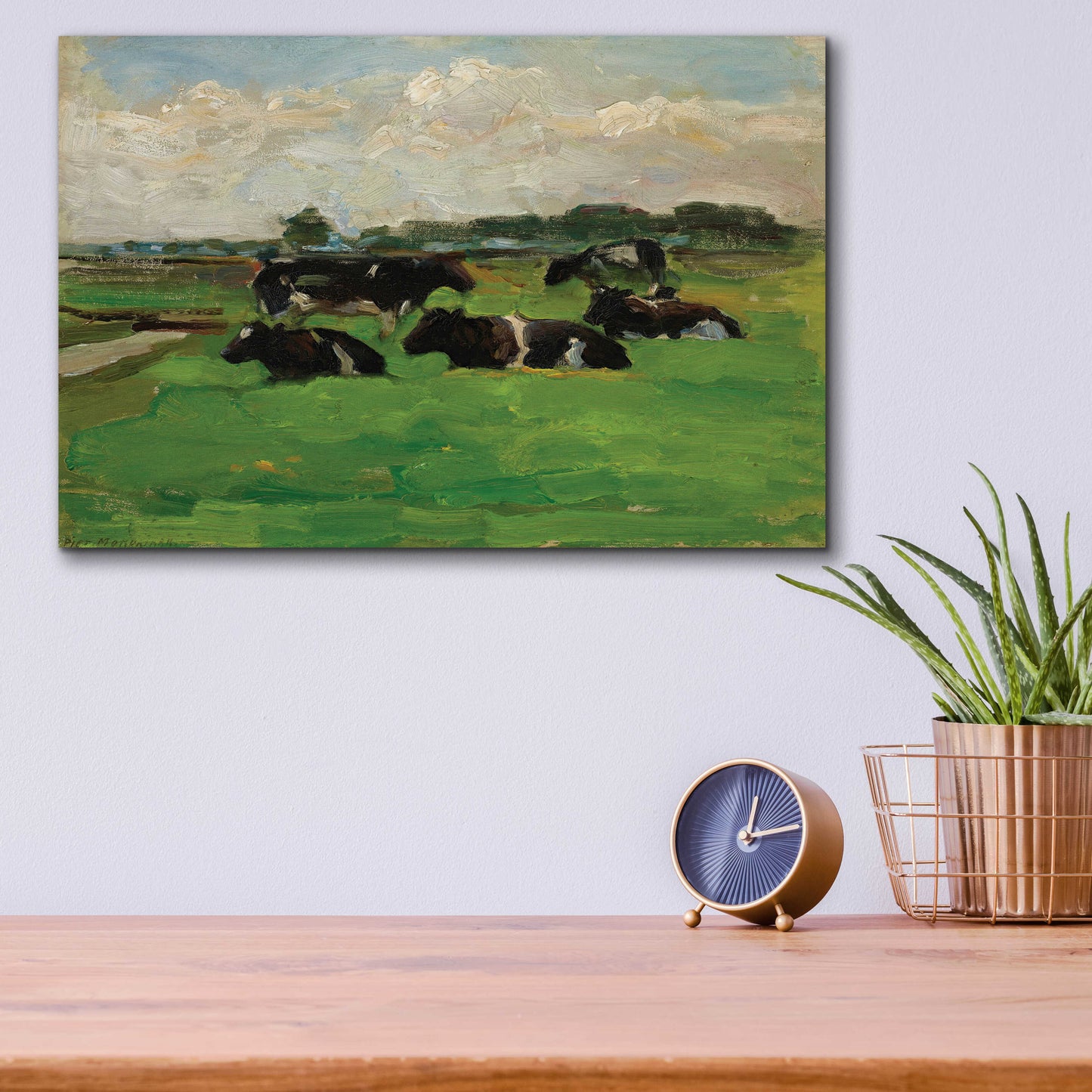 Epic Art 'Landscape With Group Of Five Cows, 1901-02' by Piet Mondrian, Acrylic Glass Wall Art,16x12