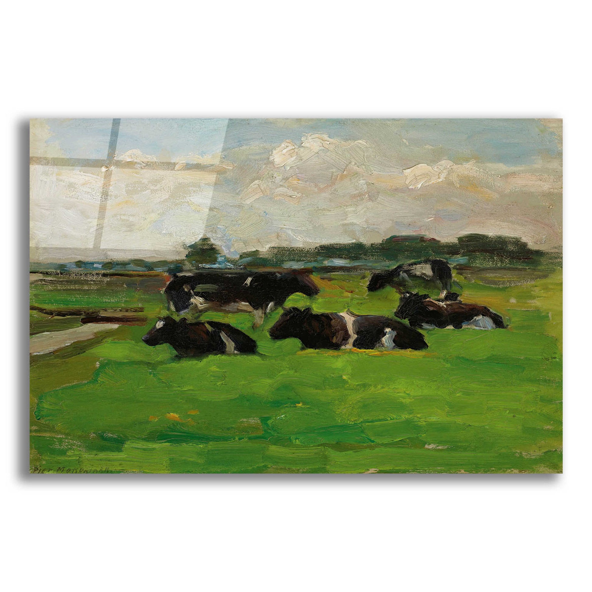 Epic Art 'Landscape With Group Of Five Cows, 1901-02' by Piet Mondrian, Acrylic Glass Wall Art,16x12