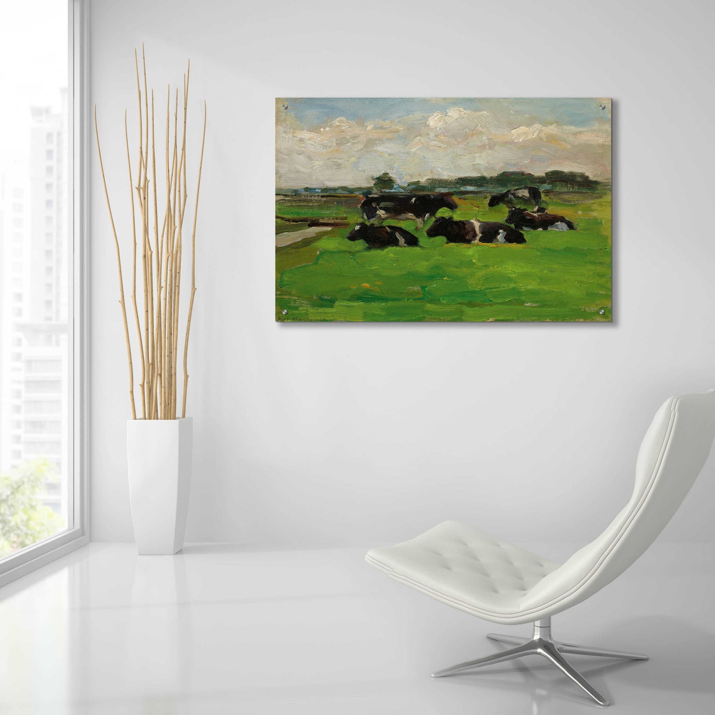 Epic Art 'Landscape With Group Of Five Cows, 1901-02' by Piet Mondrian, Acrylic Glass Wall Art,36x24