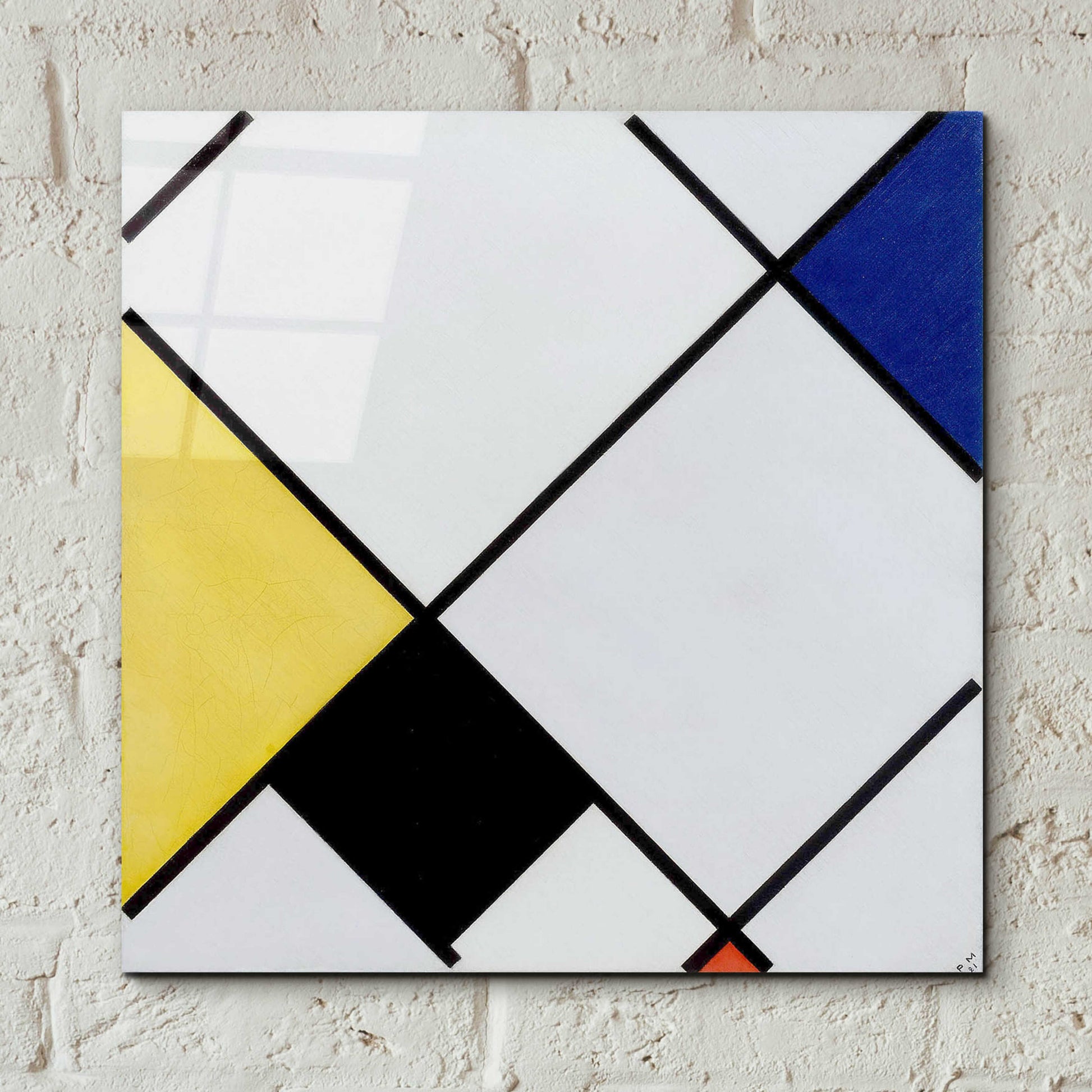 Epic Art 'Lozenge Composition with Yellow, Black, Blue, Red, and Gray, 1921' by Piet Mondrian, Acrylic Glass Wall Art,12x12