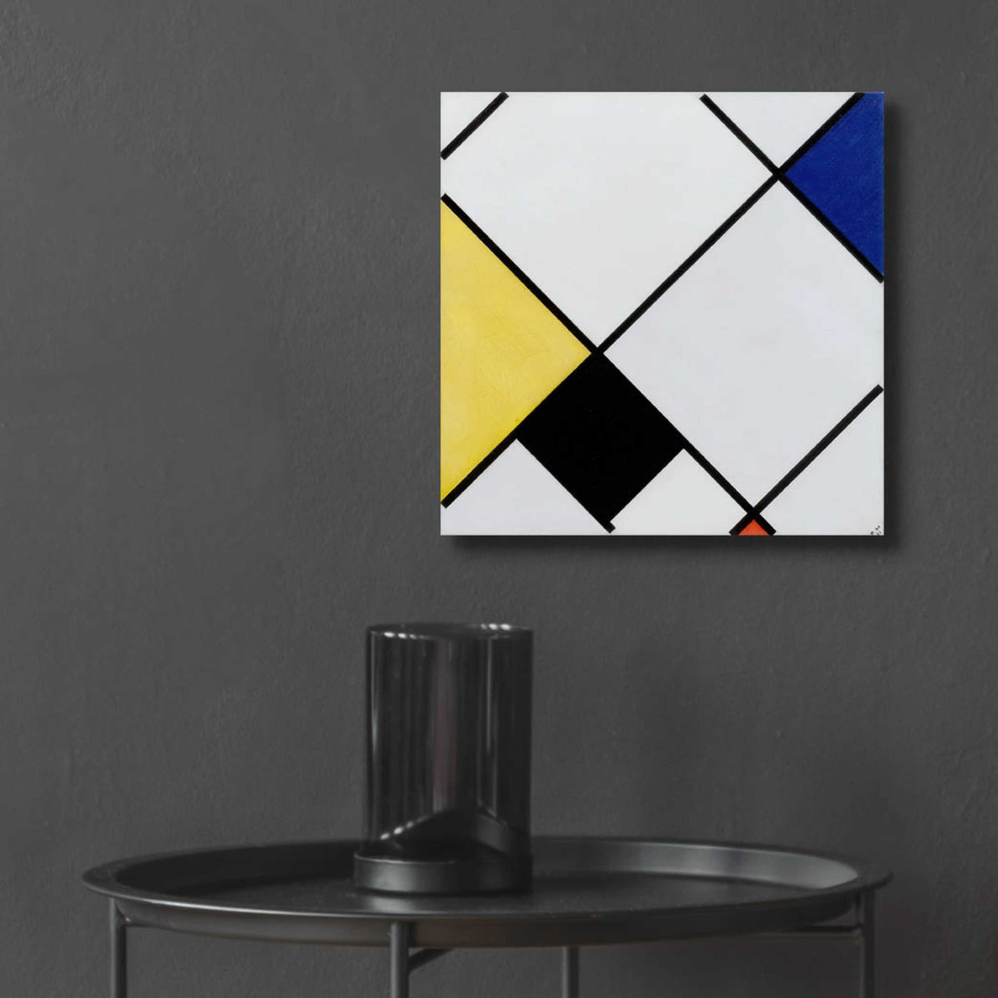 Epic Art 'Lozenge Composition with Yellow, Black, Blue, Red, and Gray, 1921' by Piet Mondrian, Acrylic Glass Wall Art,12x12