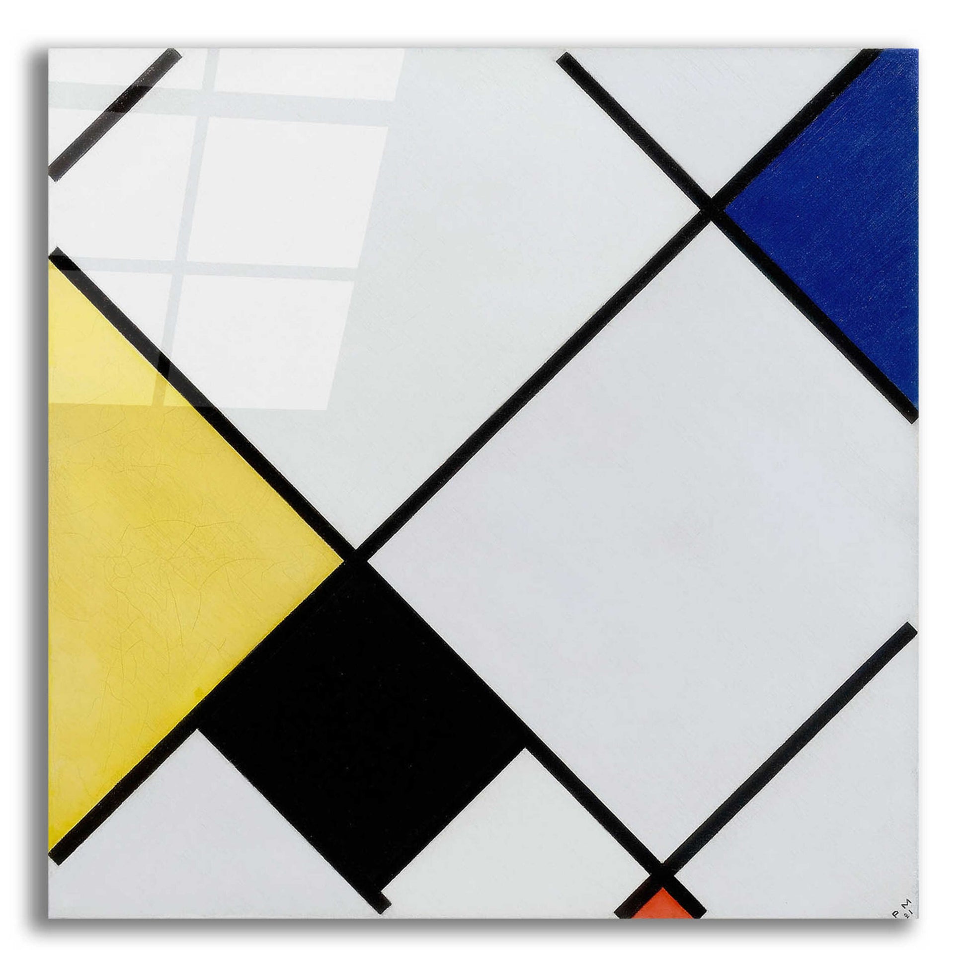 Epic Art 'Lozenge Composition with Yellow, Black, Blue, Red, and Gray, 1921' by Piet Mondrian, Acrylic Glass Wall Art,12x12