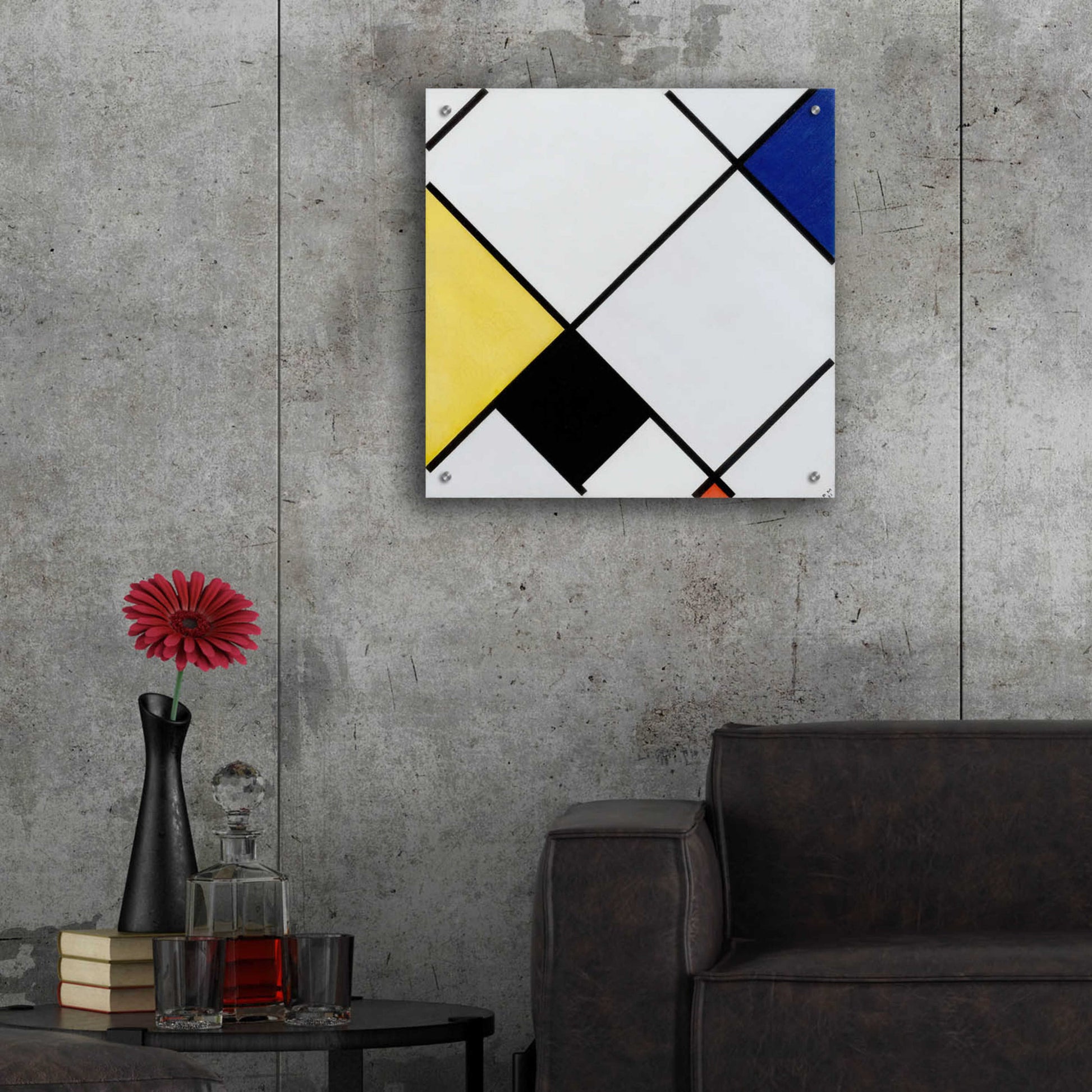 Epic Art 'Lozenge Composition with Yellow, Black, Blue, Red, and Gray, 1921' by Piet Mondrian, Acrylic Glass Wall Art,24x24