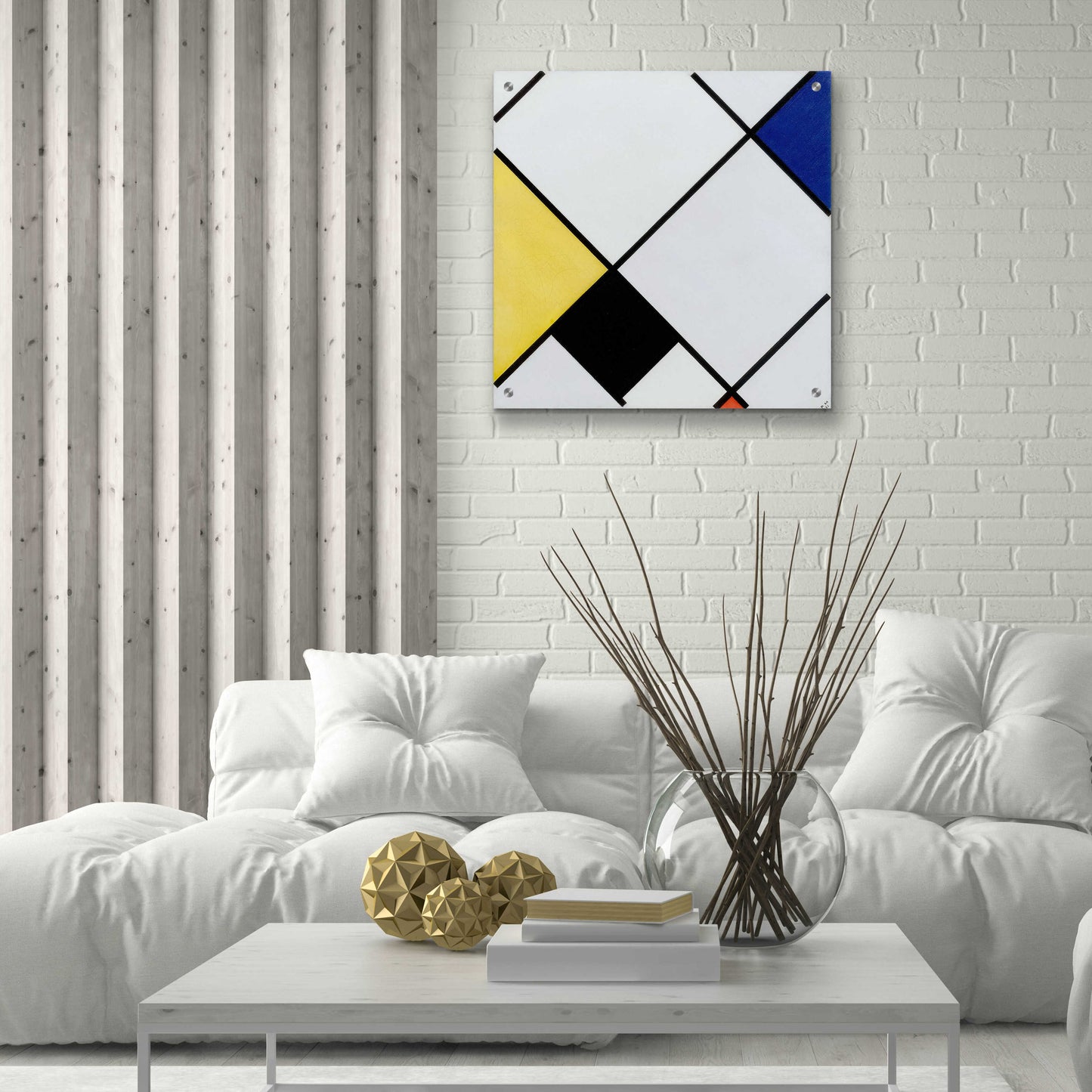 Epic Art 'Lozenge Composition with Yellow, Black, Blue, Red, and Gray, 1921' by Piet Mondrian, Acrylic Glass Wall Art,24x24