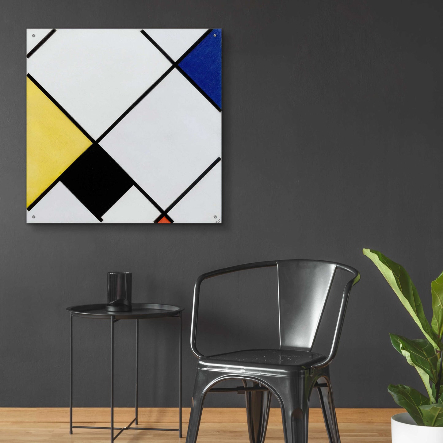 Epic Art 'Lozenge Composition with Yellow, Black, Blue, Red, and Gray, 1921' by Piet Mondrian, Acrylic Glass Wall Art,36x36