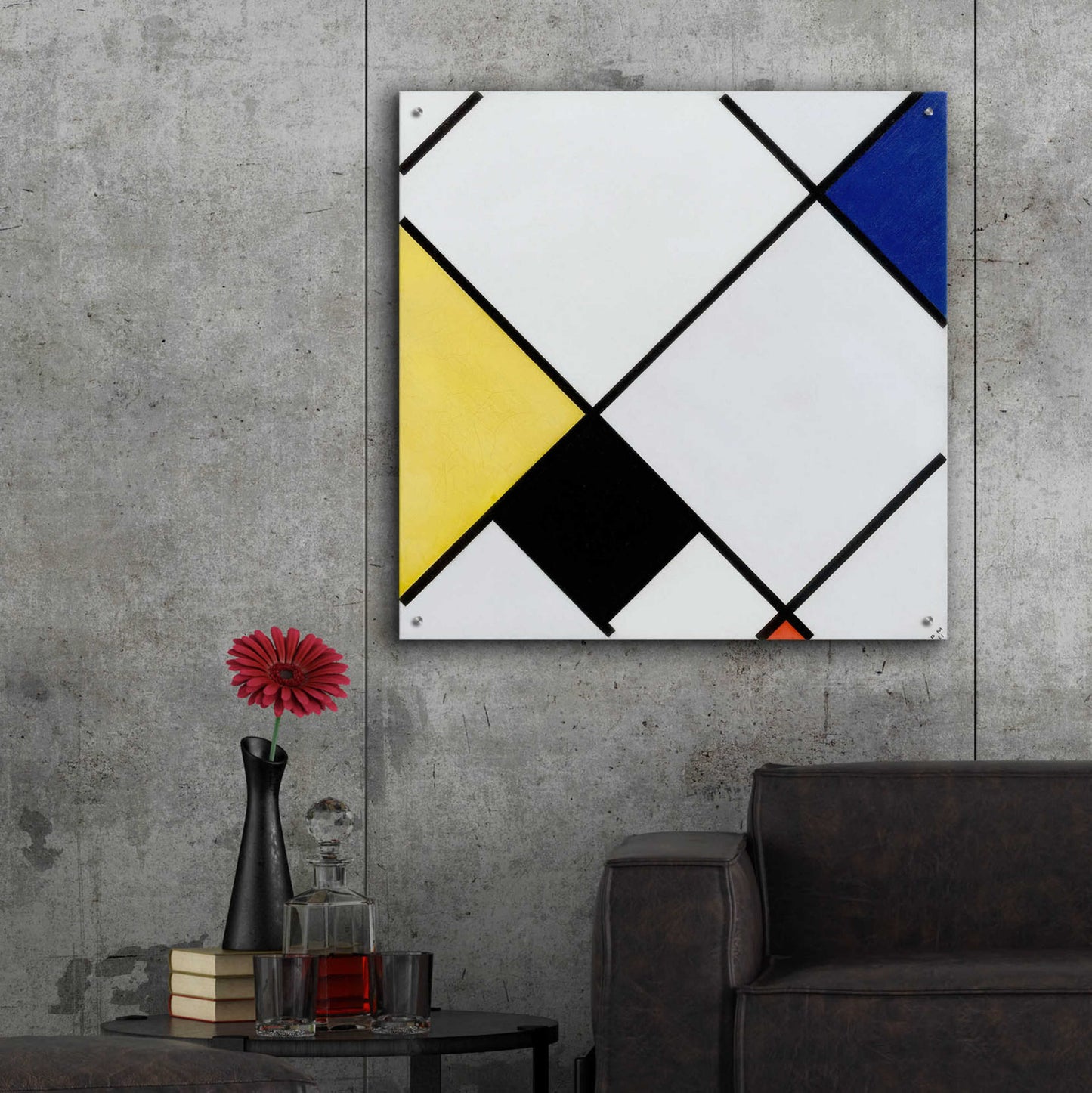 Epic Art 'Lozenge Composition with Yellow, Black, Blue, Red, and Gray, 1921' by Piet Mondrian, Acrylic Glass Wall Art,36x36