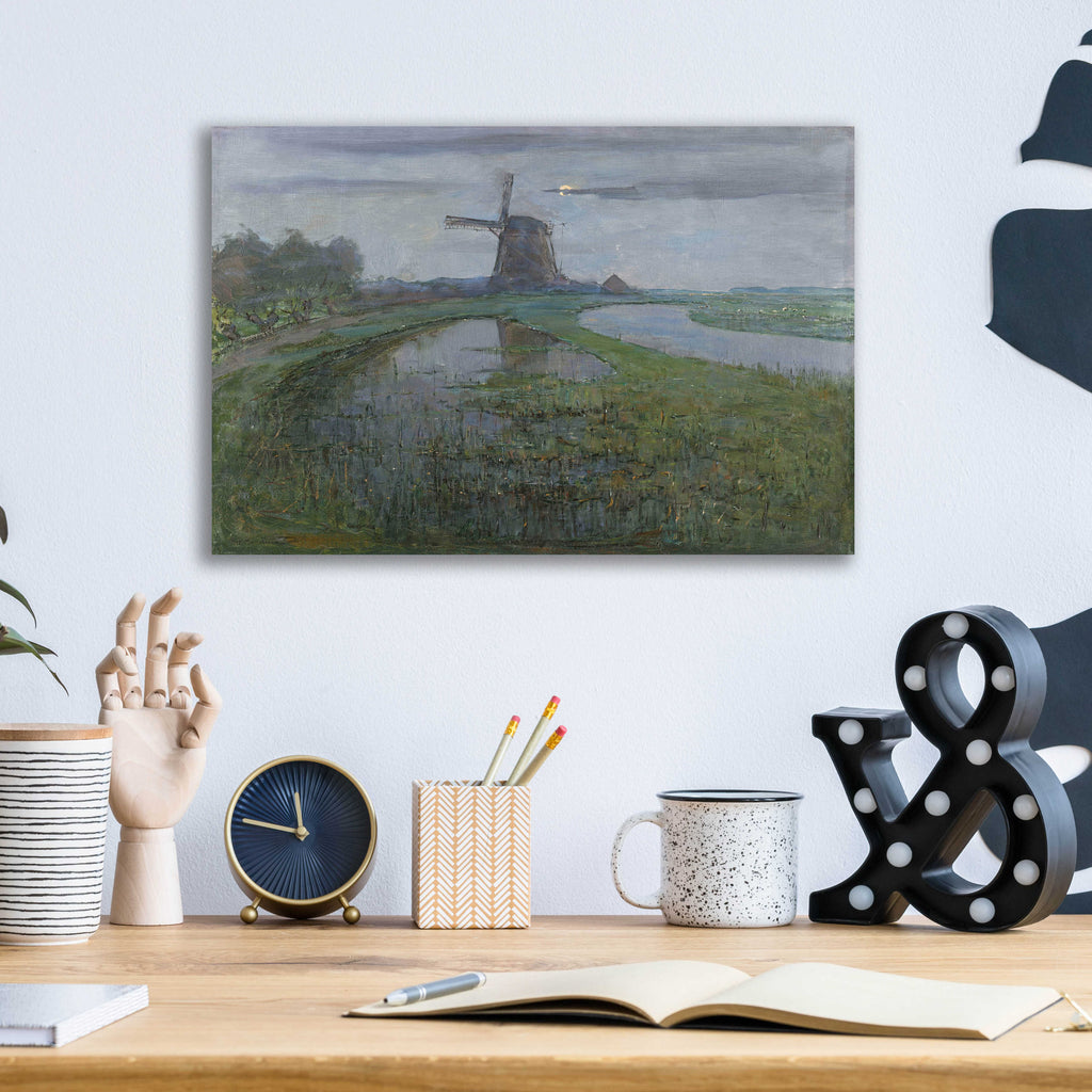 Epic Art 'Oostzijdse Mill along the River Gein by Moonlight, 1903' by Piet Mondrian, Acrylic Glass Wall Art,16x12