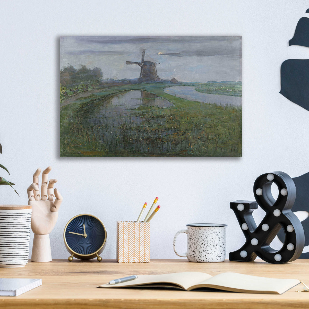 Epic Art 'Oostzijdse Mill along the River Gein by Moonlight, 1903' by Piet Mondrian, Acrylic Glass Wall Art,16x12