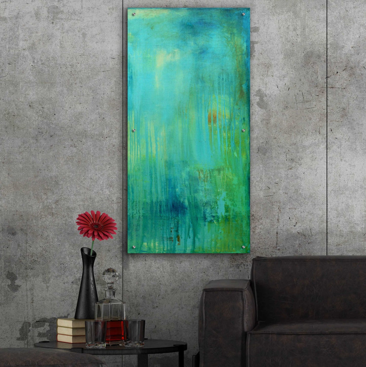 Epic Art 'Blue Mountain Rain II' by Erin Ashley, Acrylic Glass Wall Art,24x48