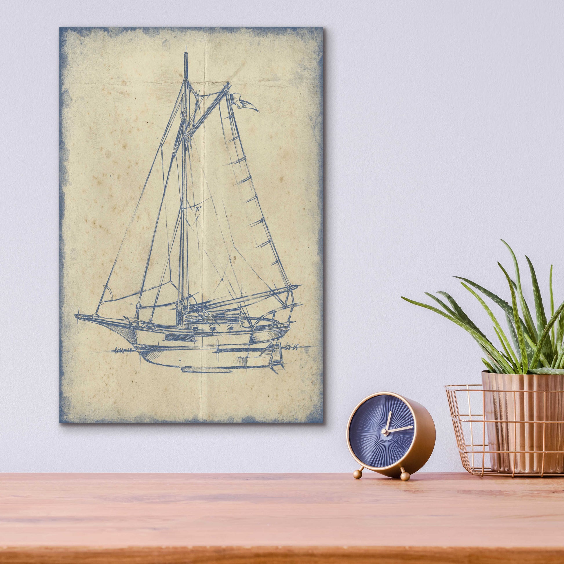 Epic Art 'Yacht Blueprint II' by Ethan Harper, Acrylic Glass Wall Art,12x16