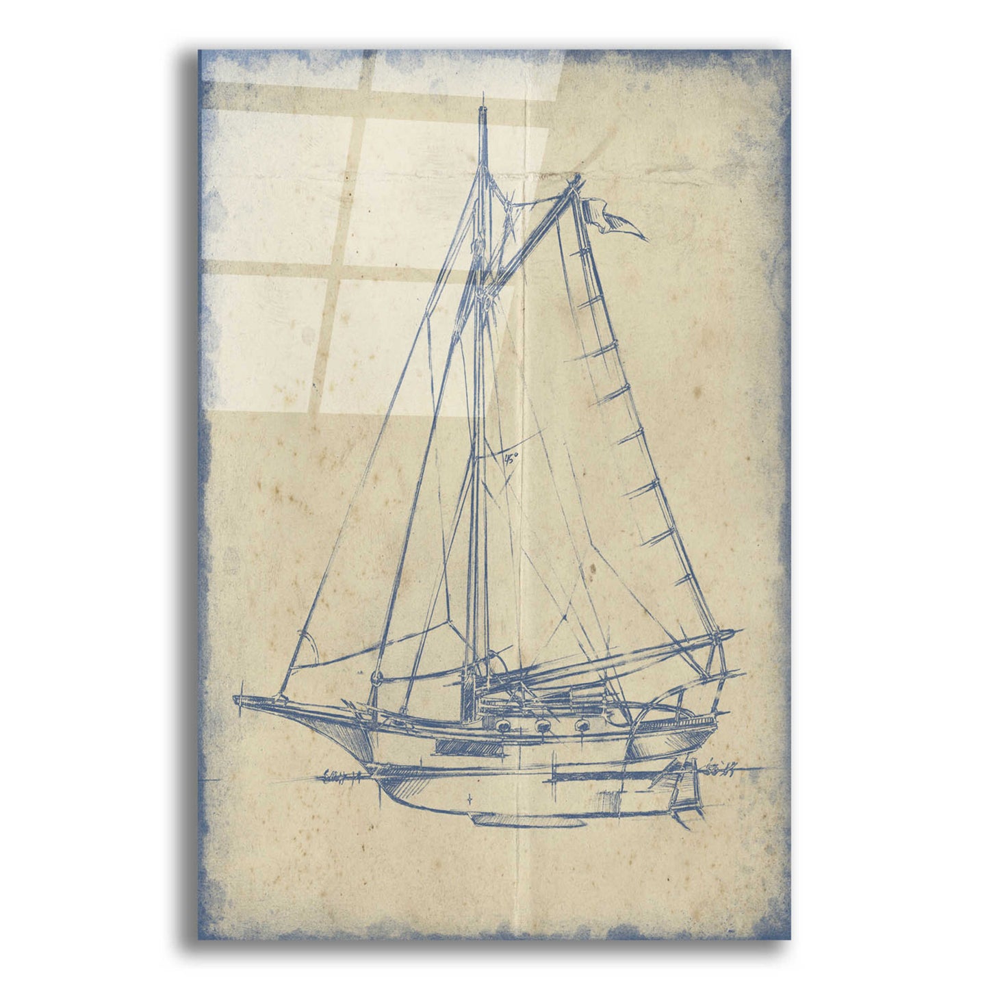 Epic Art 'Yacht Blueprint II' by Ethan Harper, Acrylic Glass Wall Art,12x16